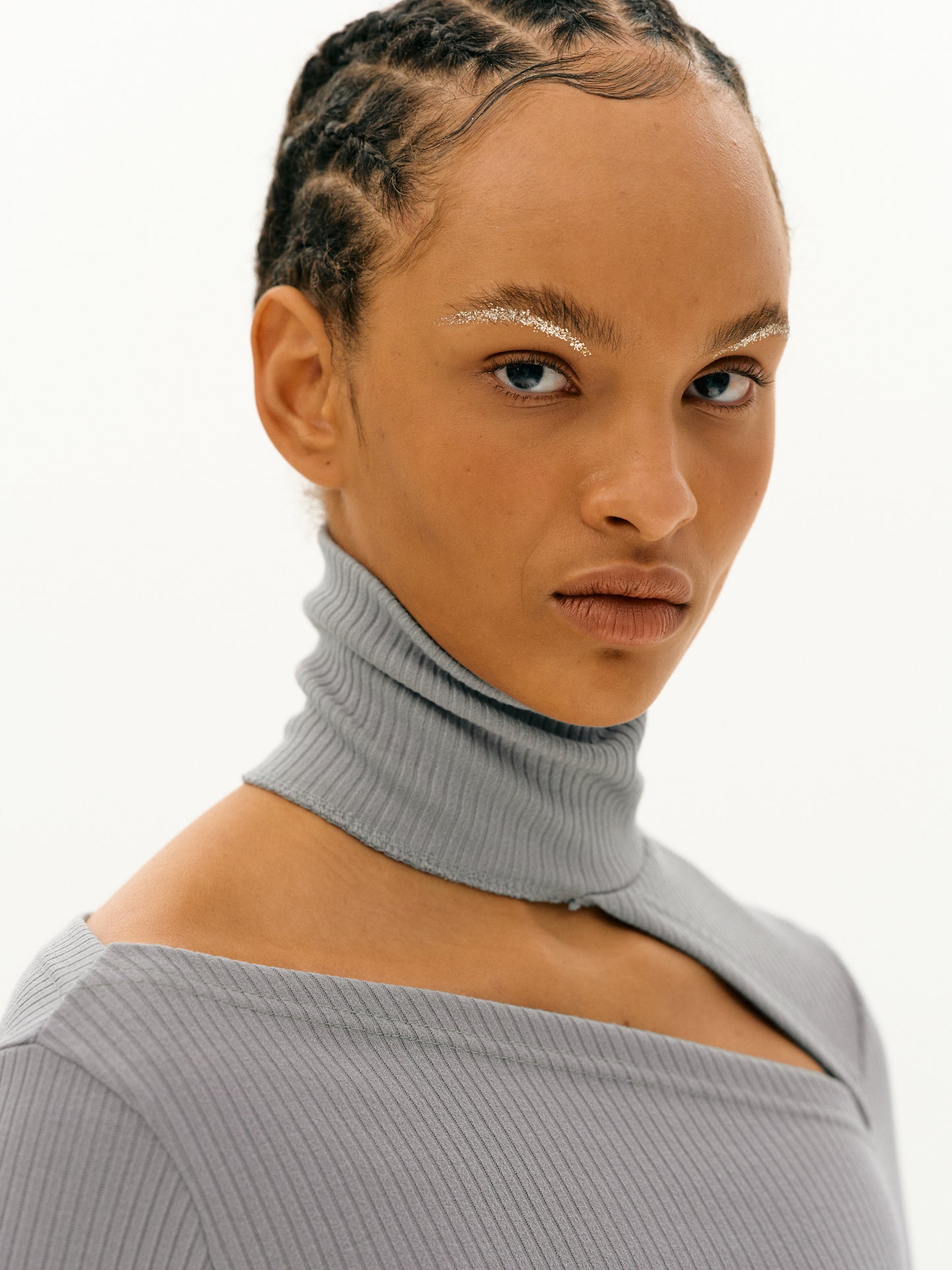 Slash Rib Turtleneck, Warm Grey