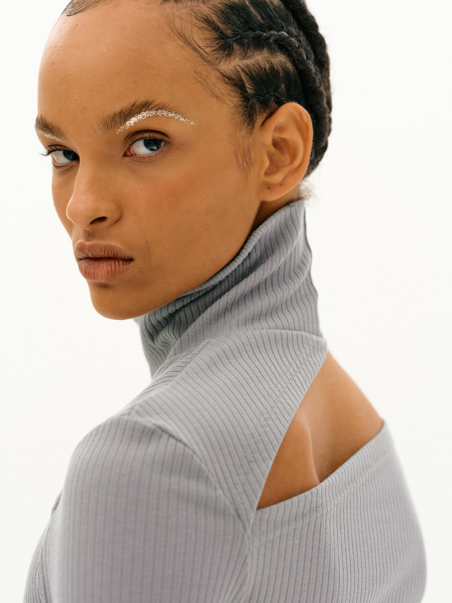 Slash Rib Turtleneck, Warm Grey