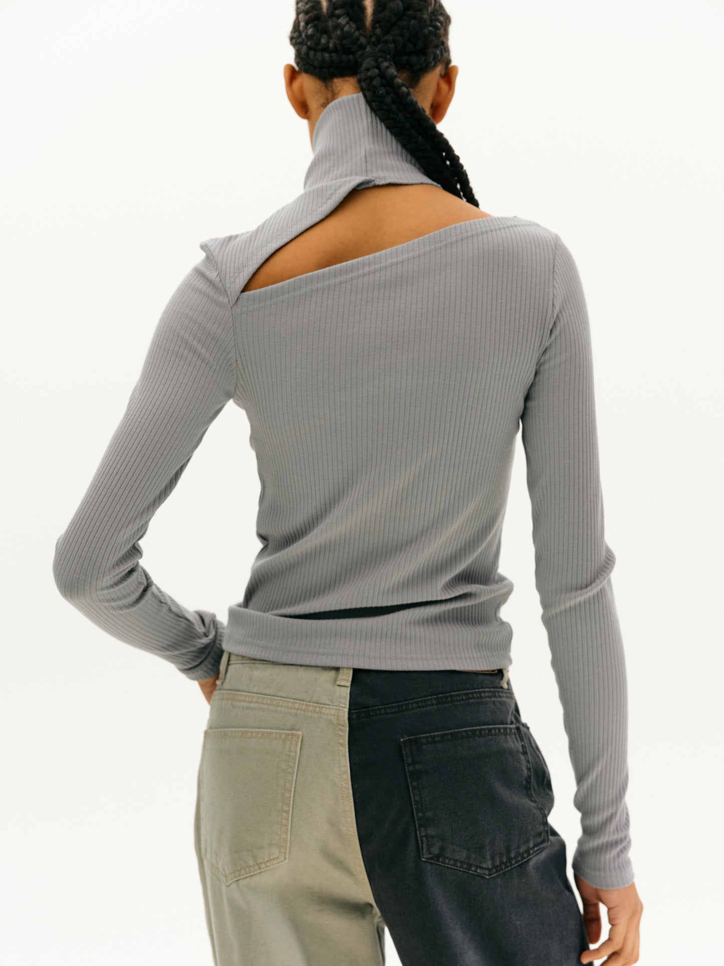 Slash Rib Turtleneck, Warm Grey