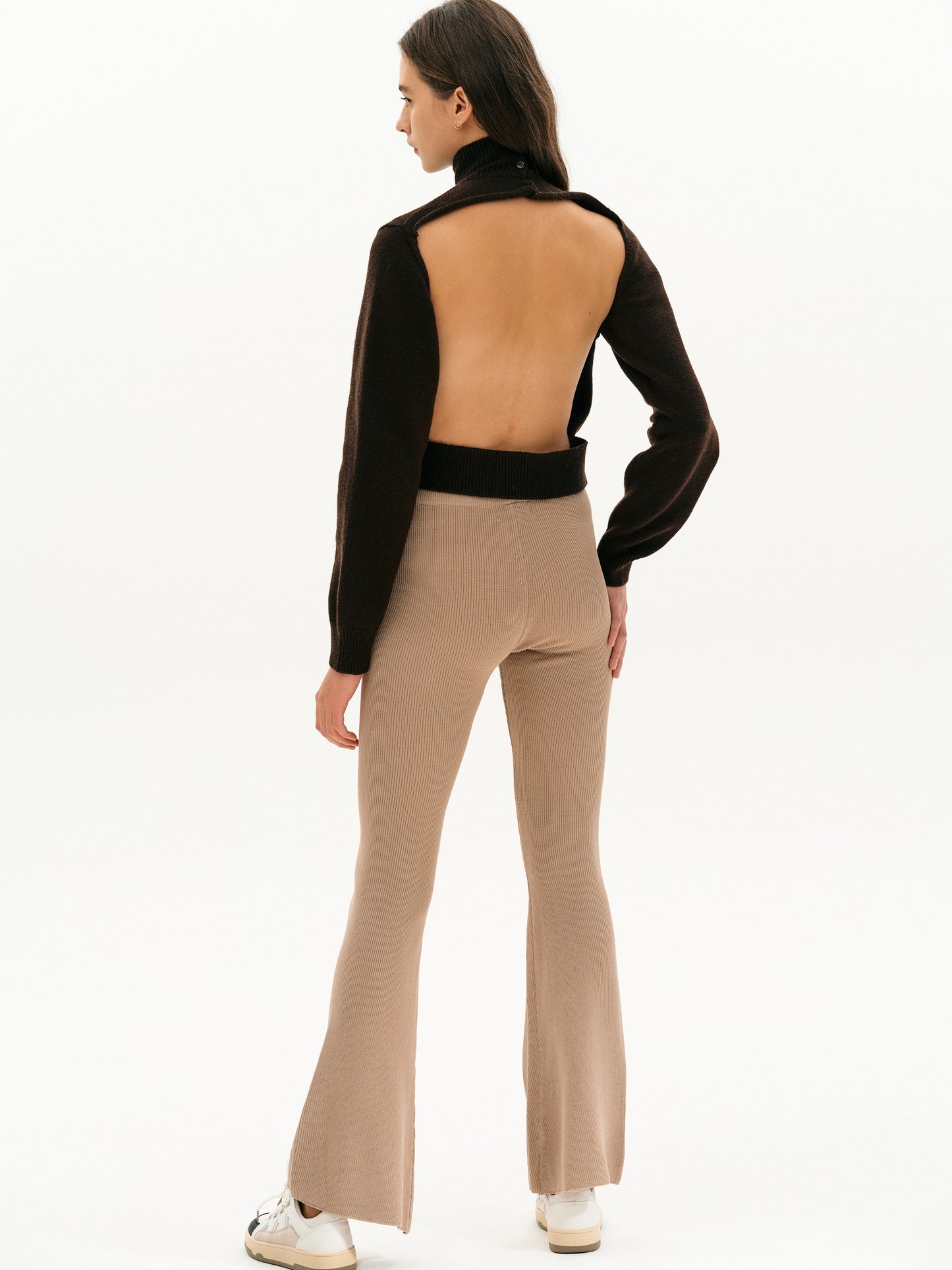 Bootcut Ribbed Leggings, Latte