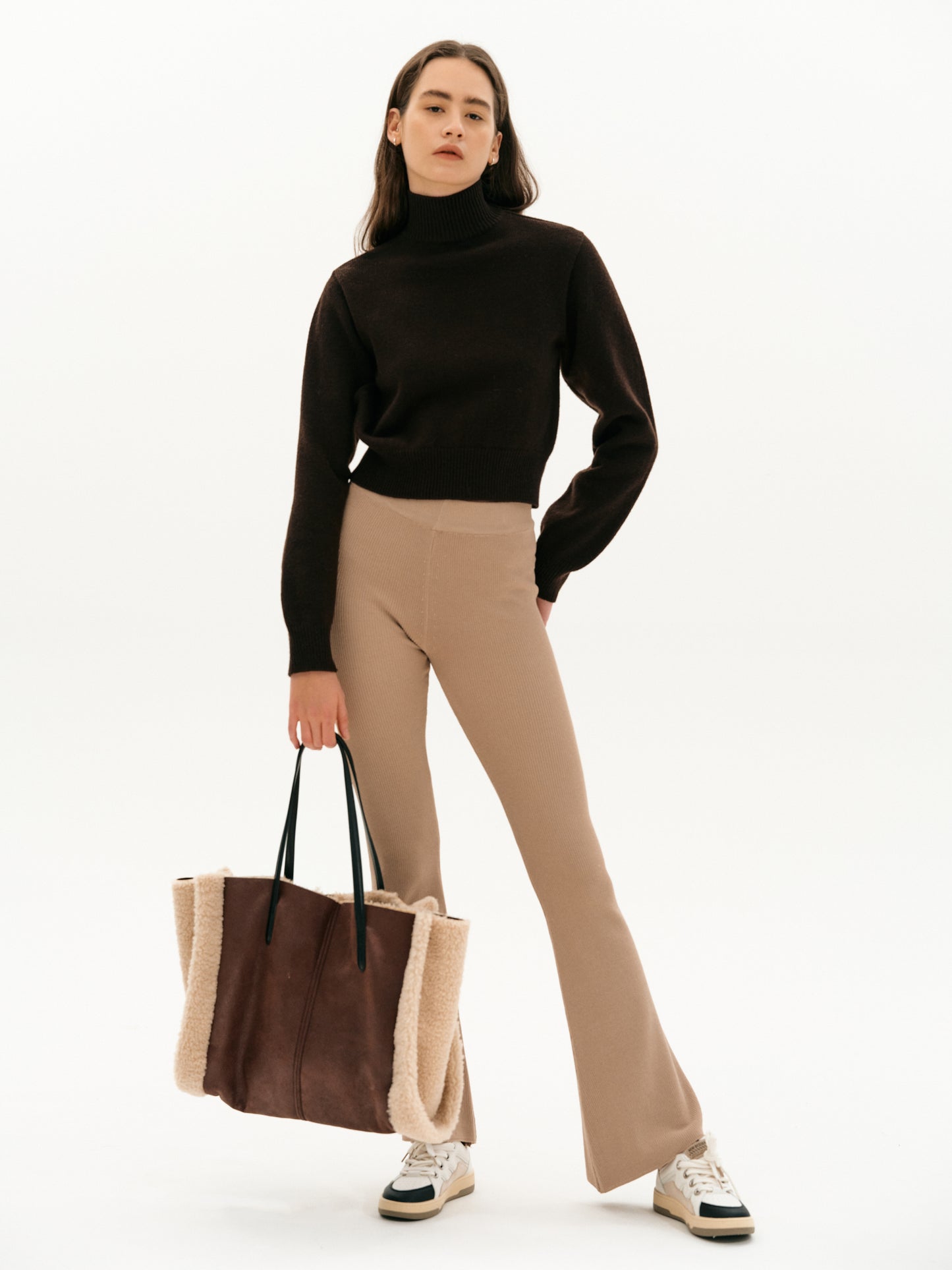 Bootcut Ribbed Leggings, Latte