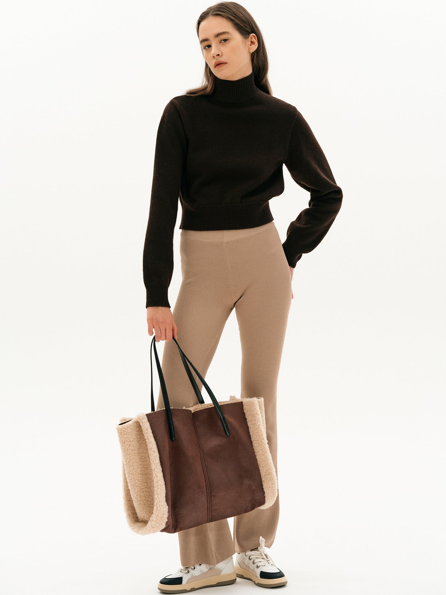 Bootcut Ribbed Leggings, Latte