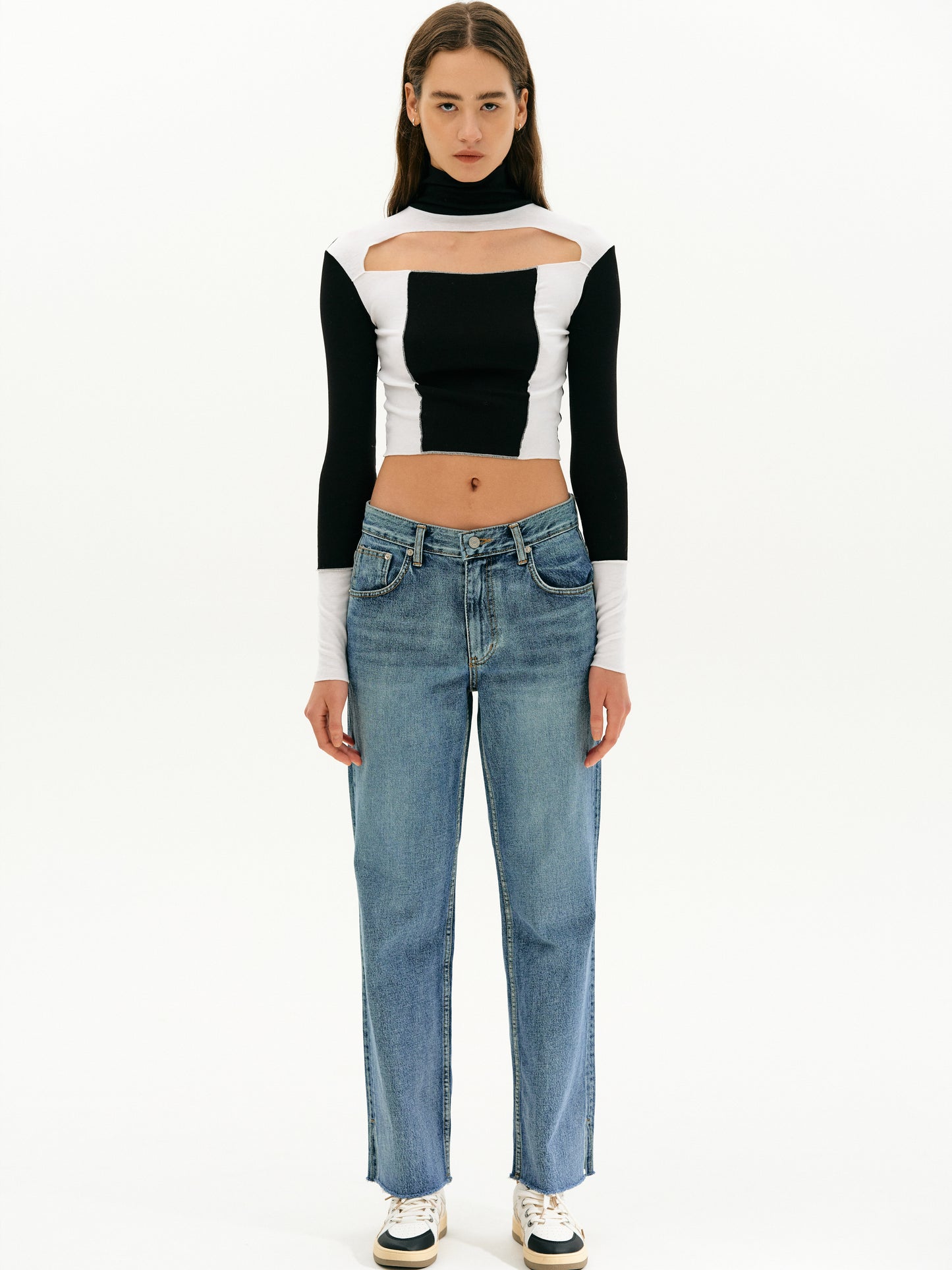 Shrunken Cutout Turtleneck, Black