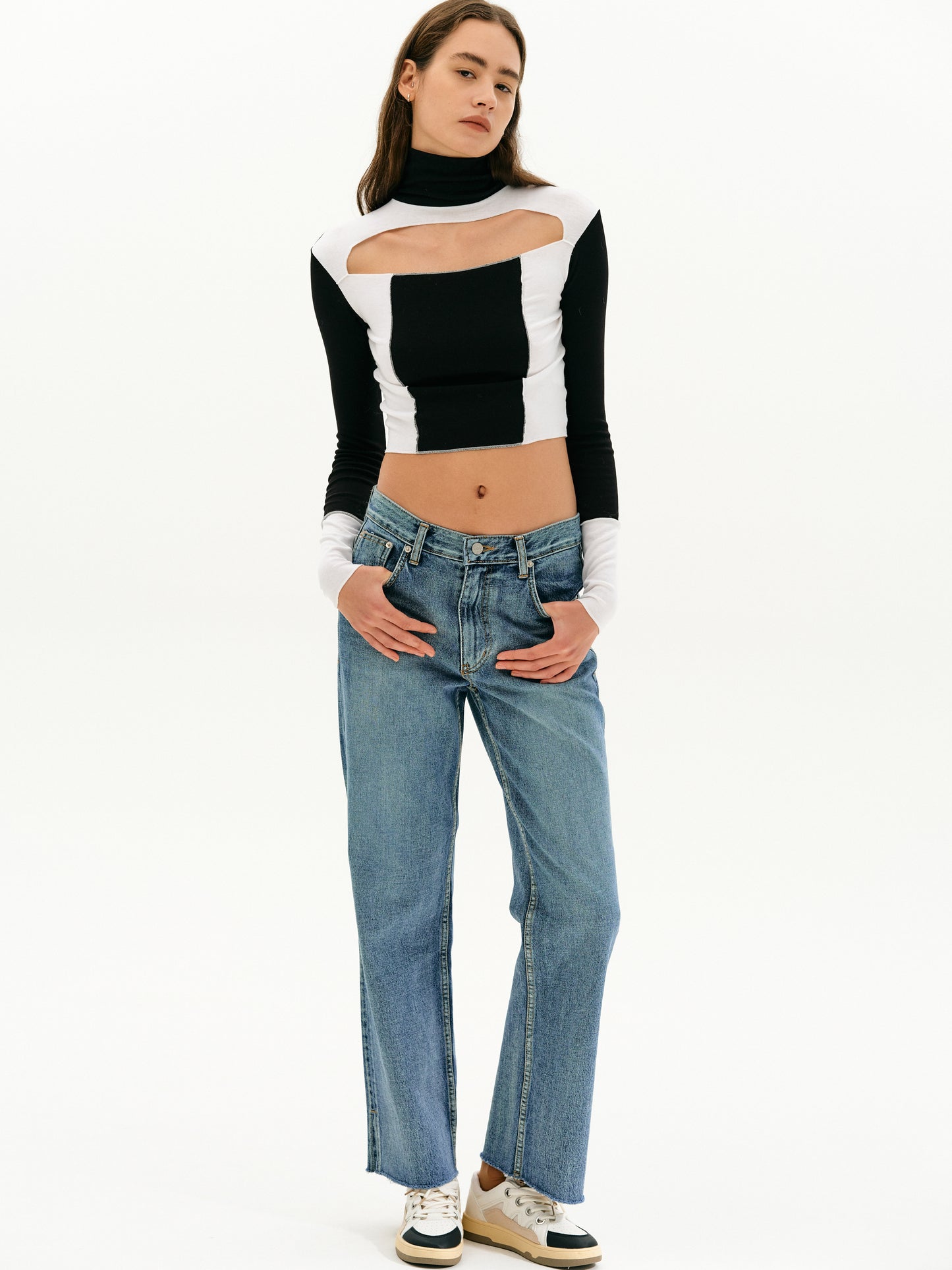 Shrunken Cutout Turtleneck, Black