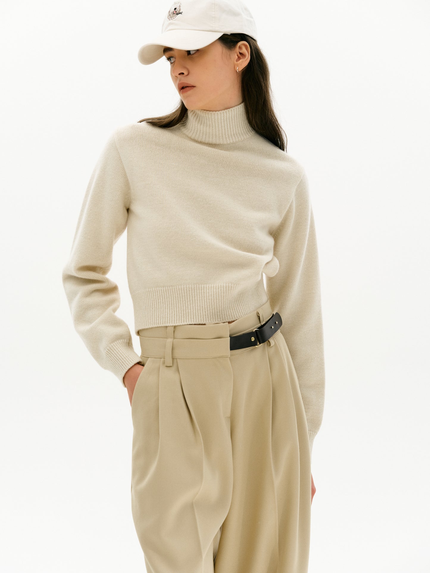 Backless High Collar Knit, Almond Milk