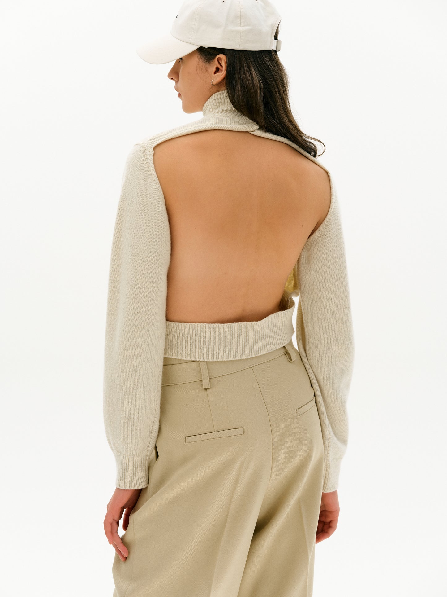 Backless High Collar Knit, Almond Milk