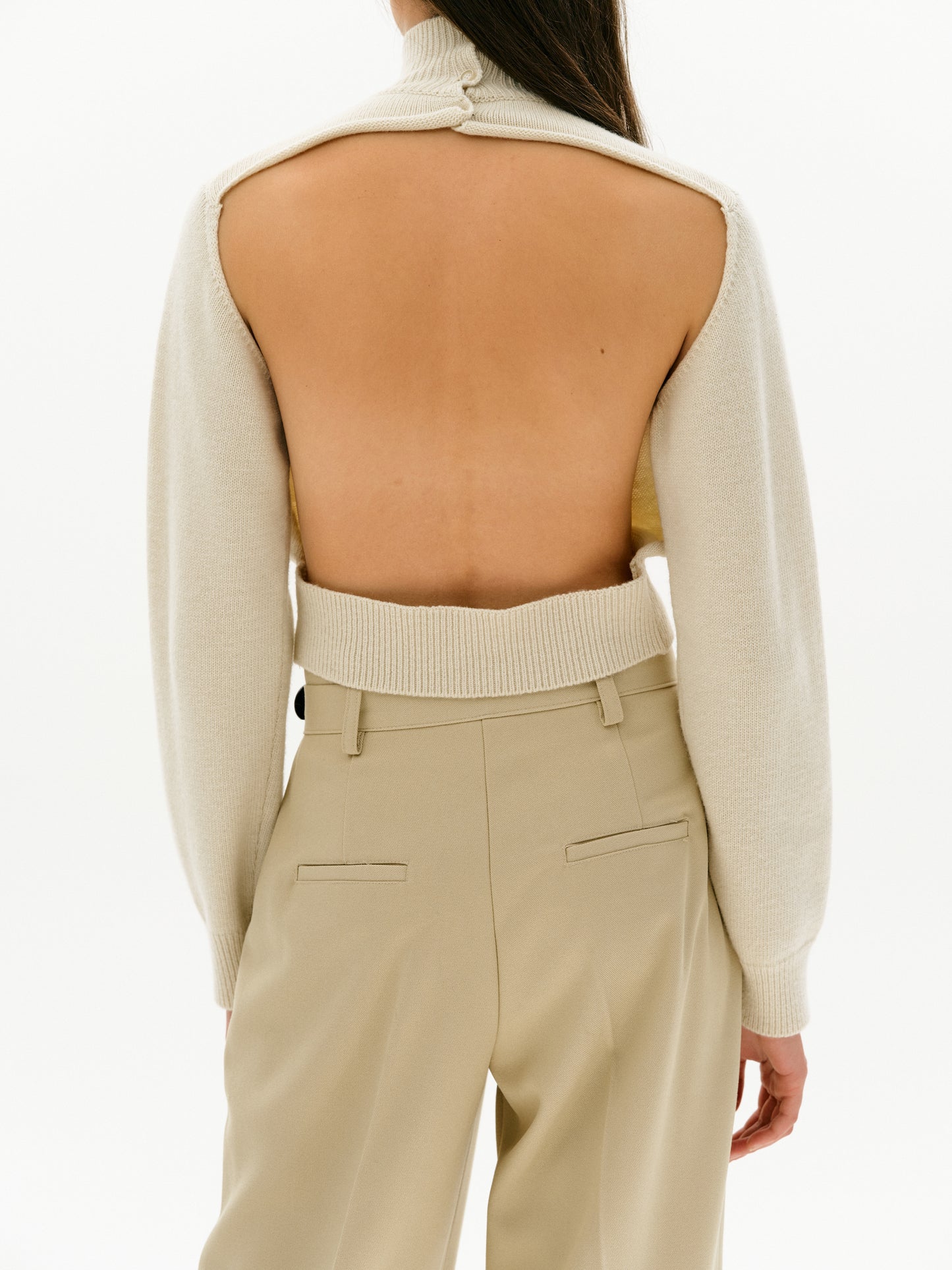 Backless High Collar Knit, Almond Milk