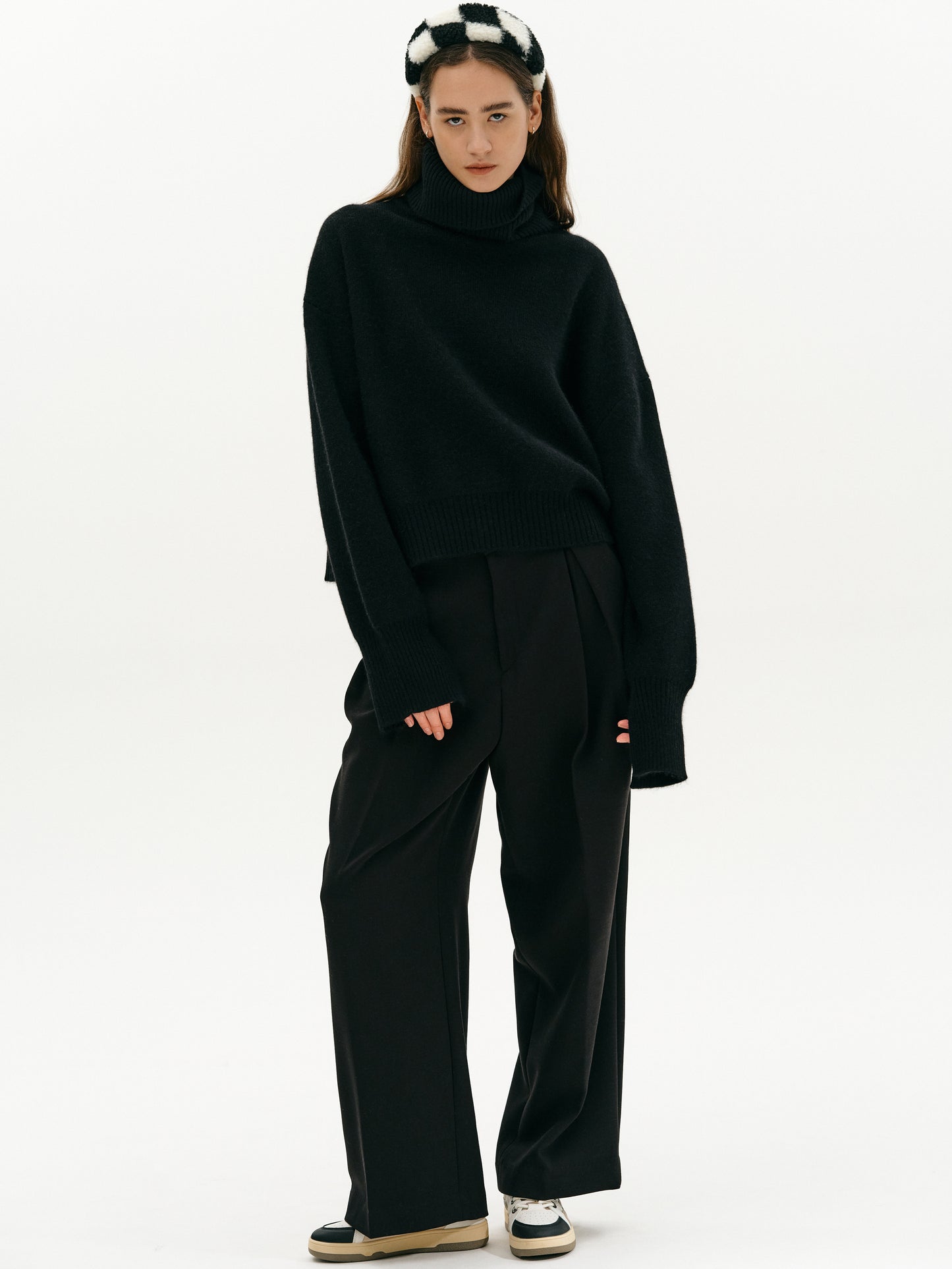Boyfriend Turtleneck Sweater, Black