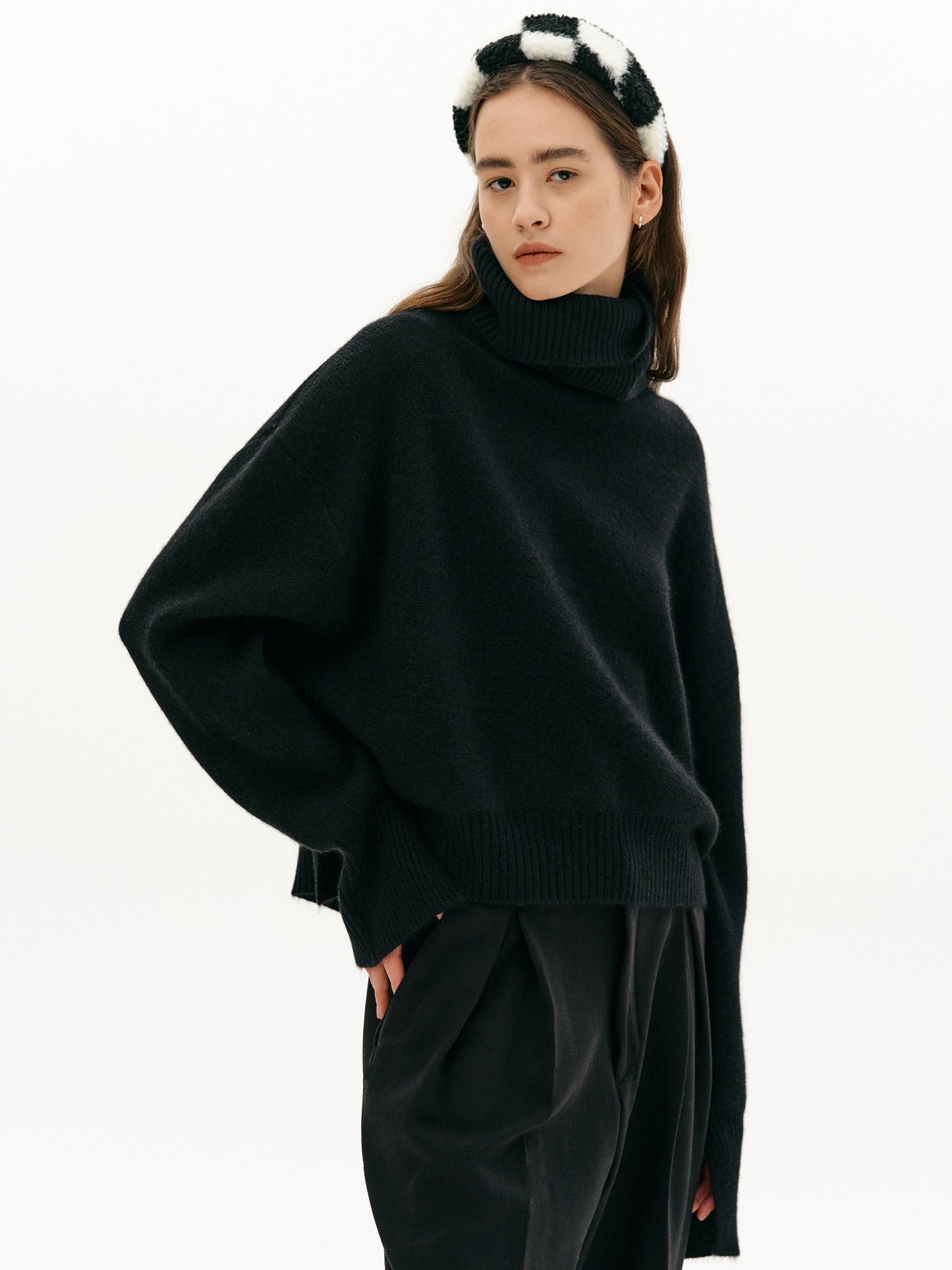 Boyfriend Turtleneck Sweater, Black