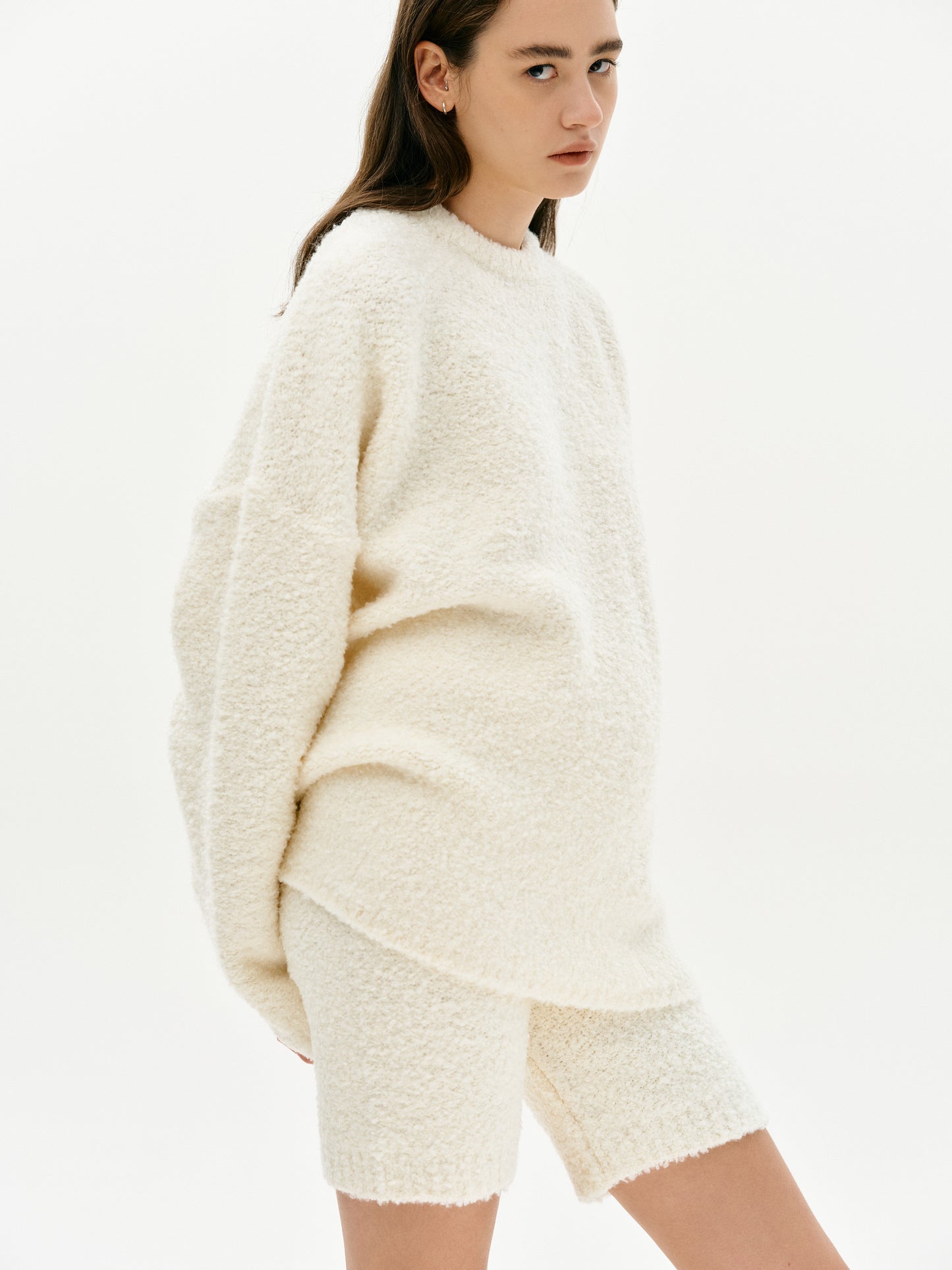 3 Piece Cozy Bouclé Sweater Set, Creme