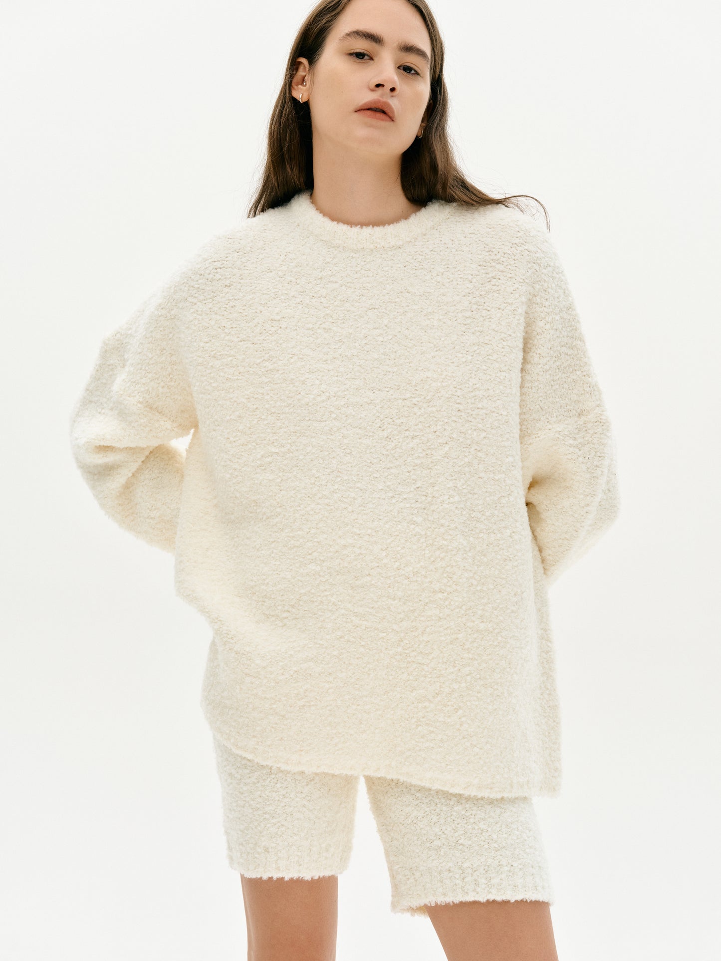 3 Piece Cozy Bouclé Sweater Set, Creme