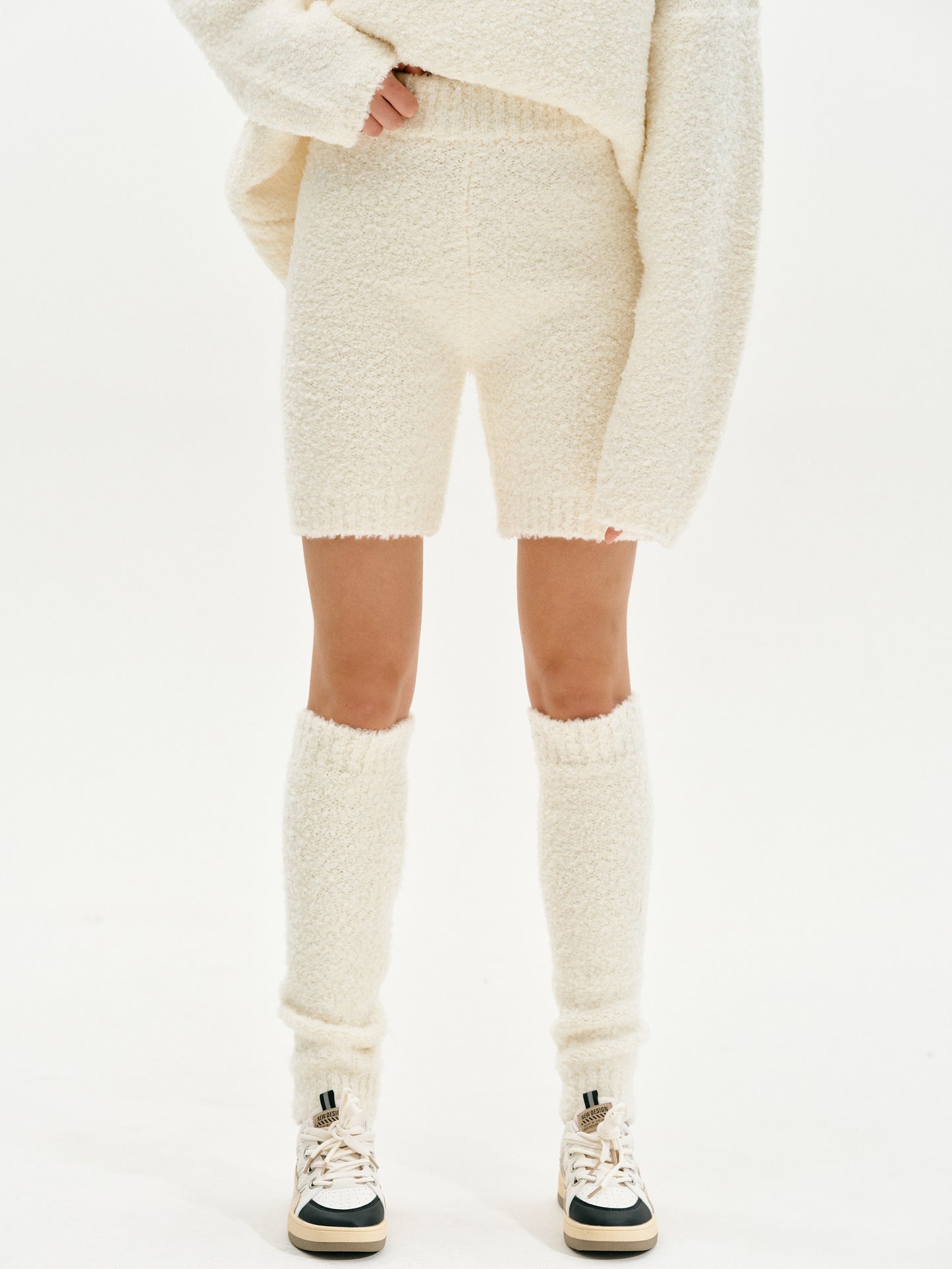 3 Piece Cozy Bouclé Sweater Set, Creme