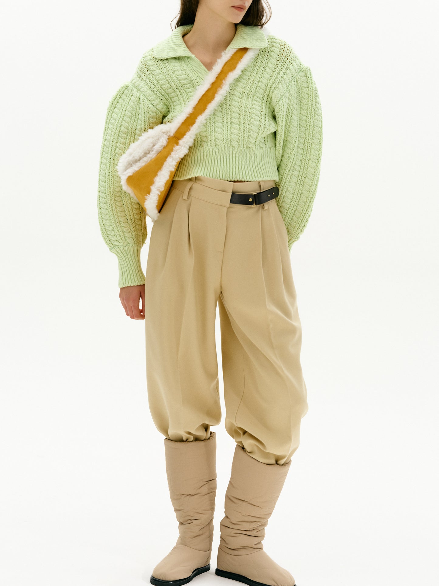 Half Belted O-ring Trousers, Sand Beige