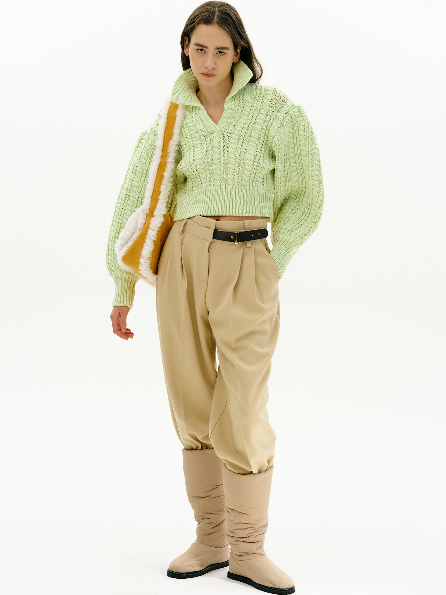 Half Belted O-ring Trousers, Sand Beige