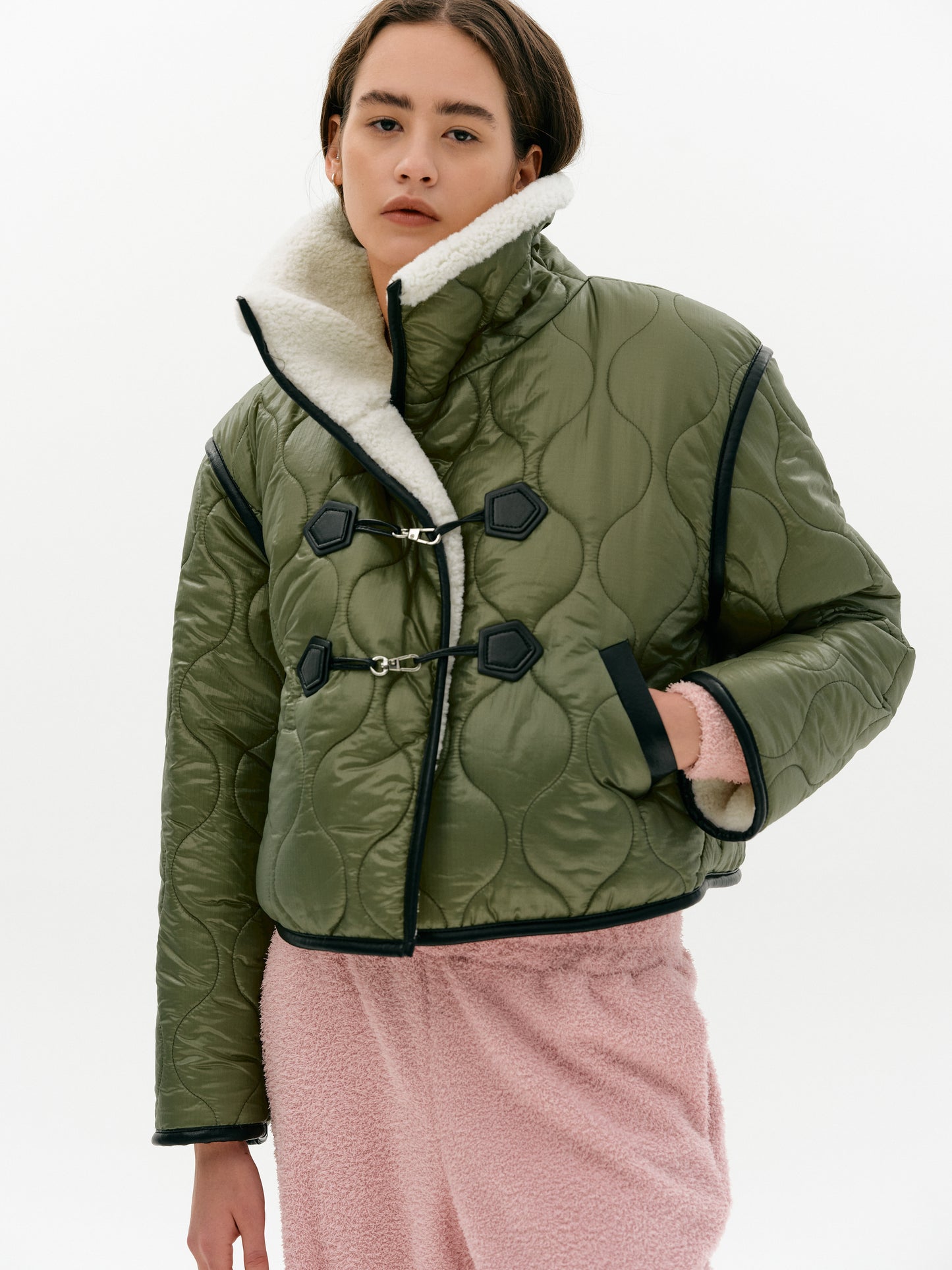 Quilted Duffle Short Jacket, Olive