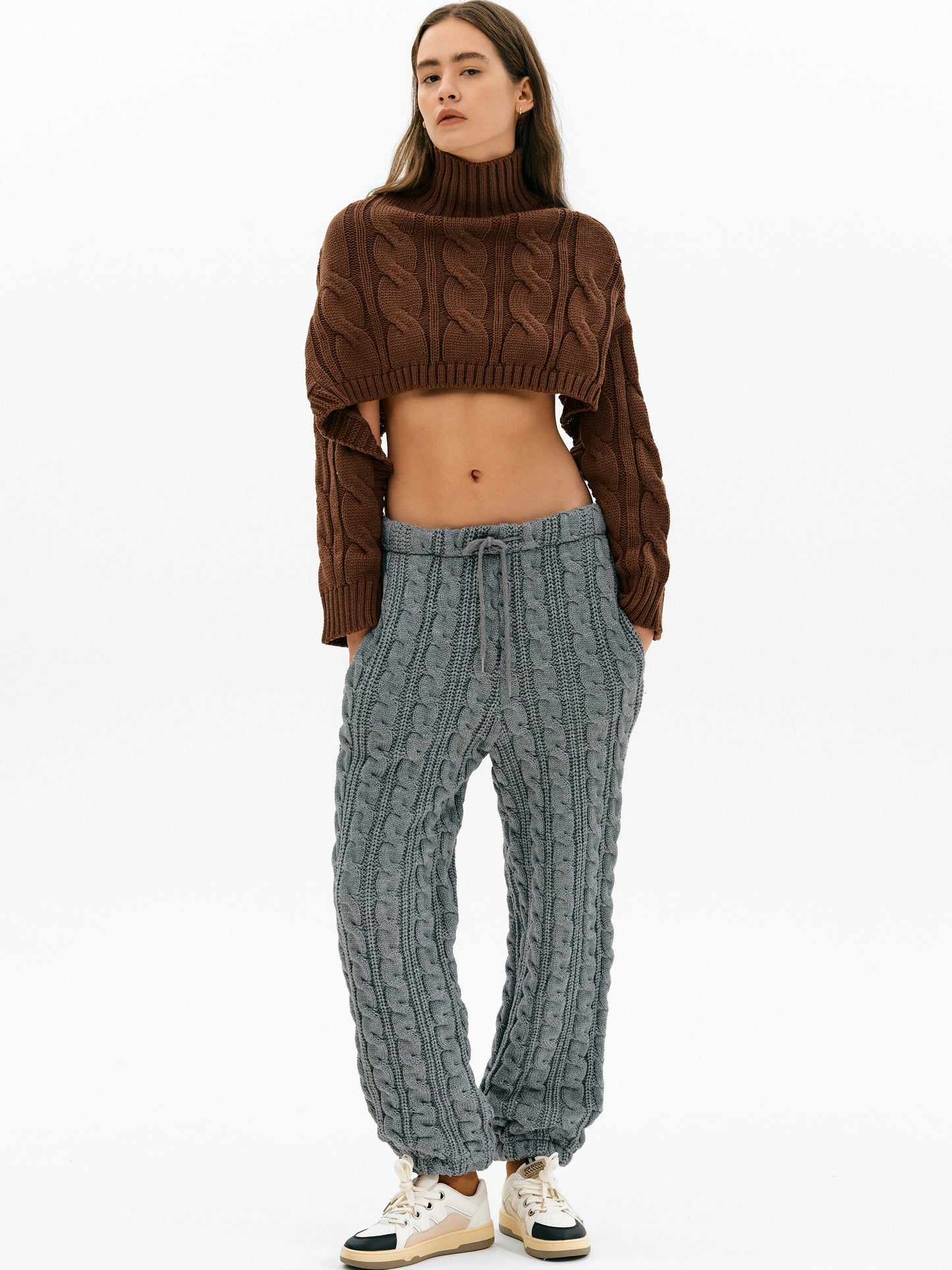 Cable Knit Jogger Lounge Pants, Anchor