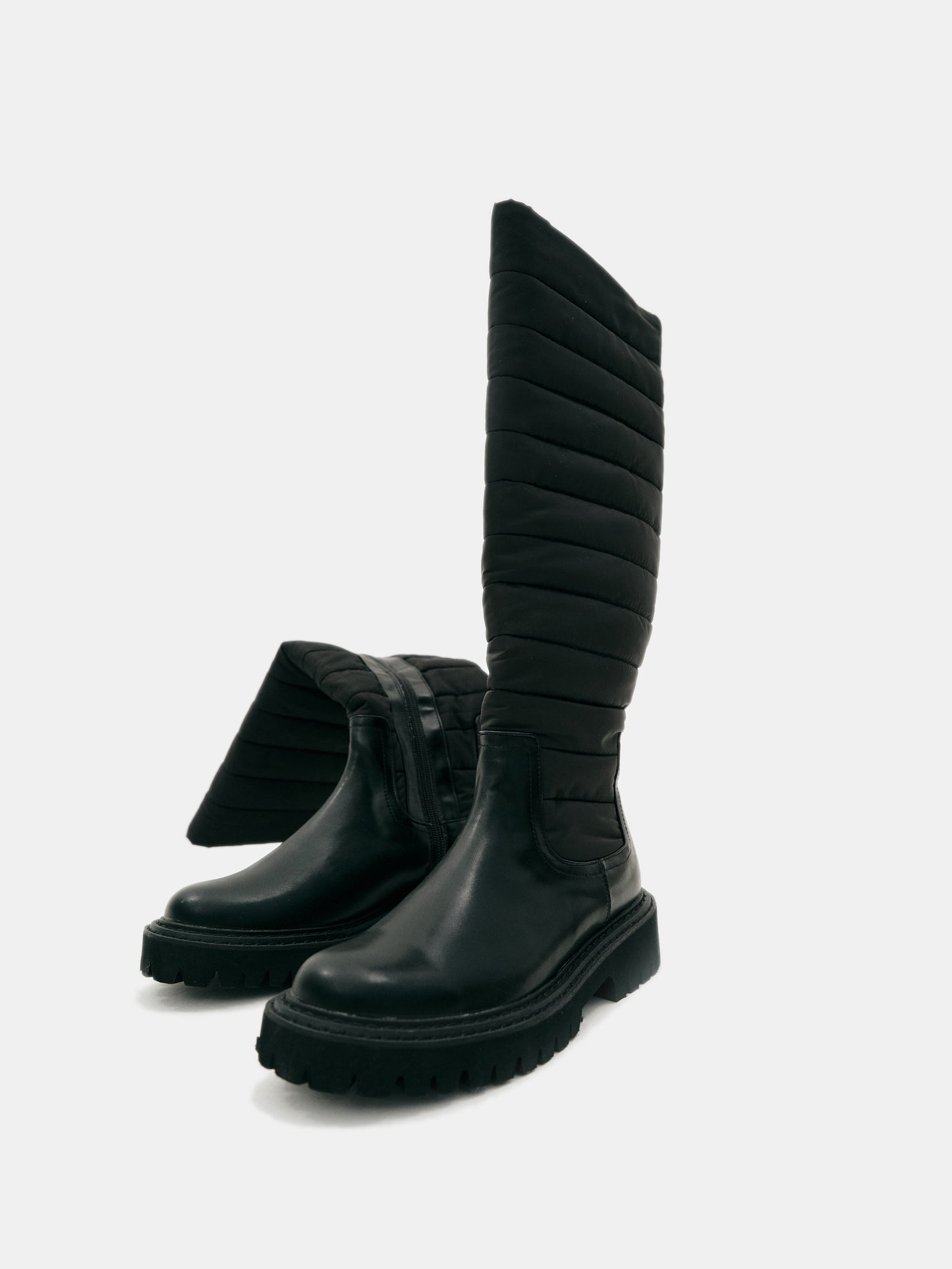 Padded Faux-Leather Boots, Black