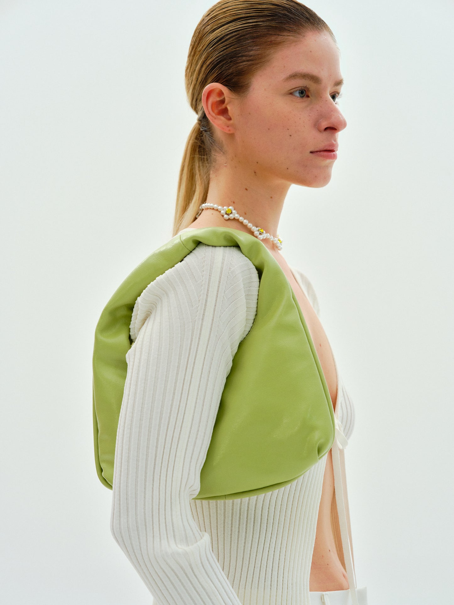 Leather Shoulder Bag, Matcha