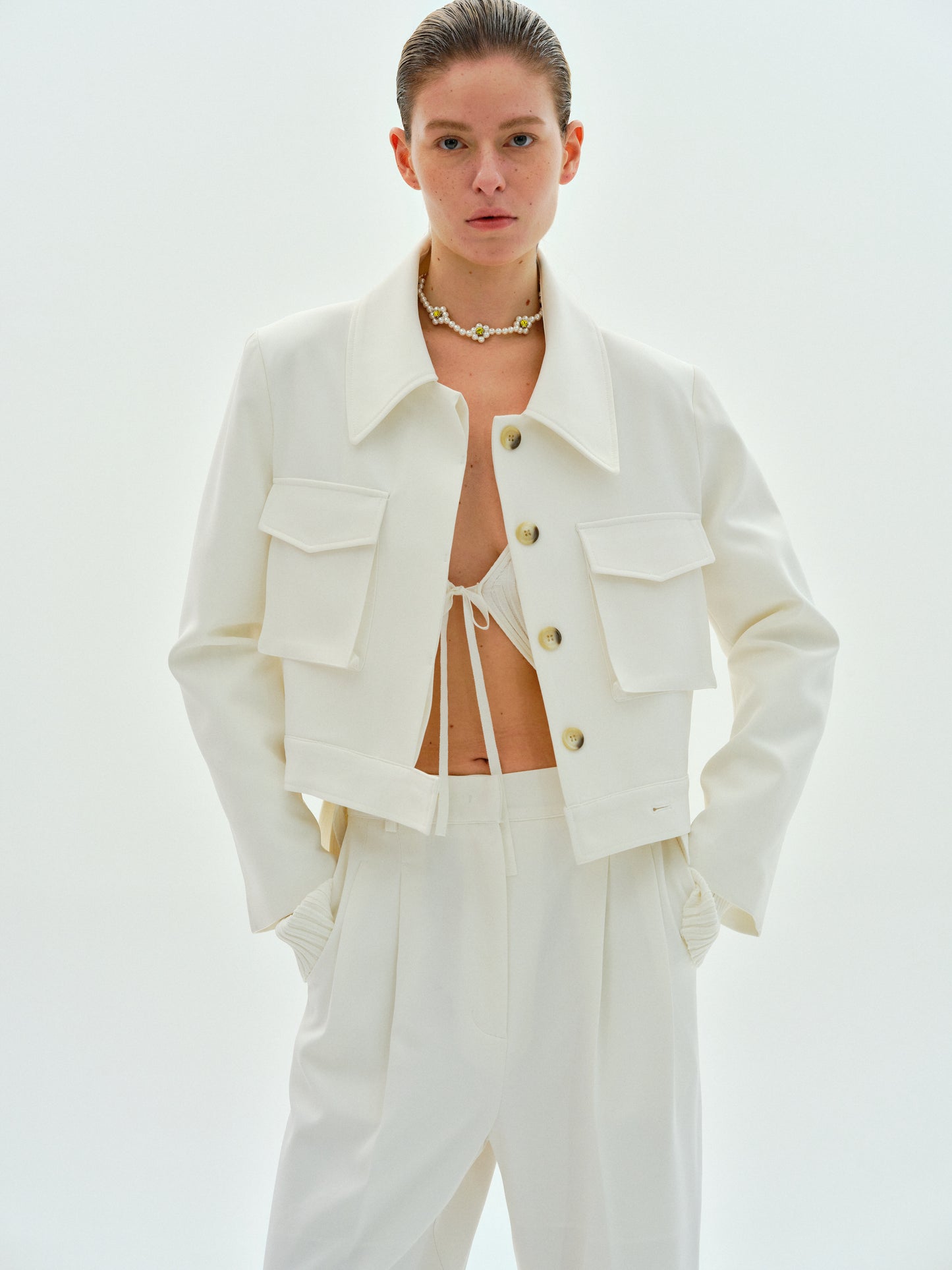 Boxy Pocket Jacket, White