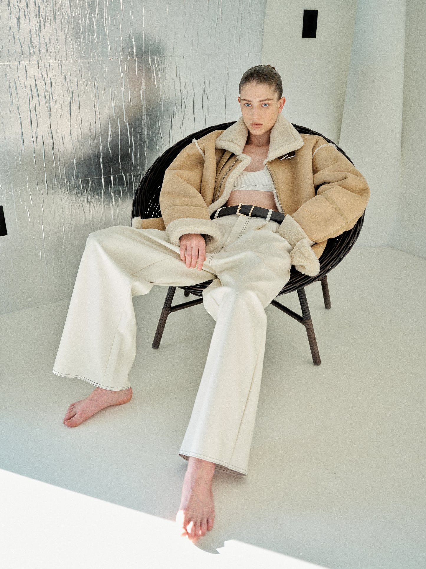 Oversized Shearling Coat, Camel