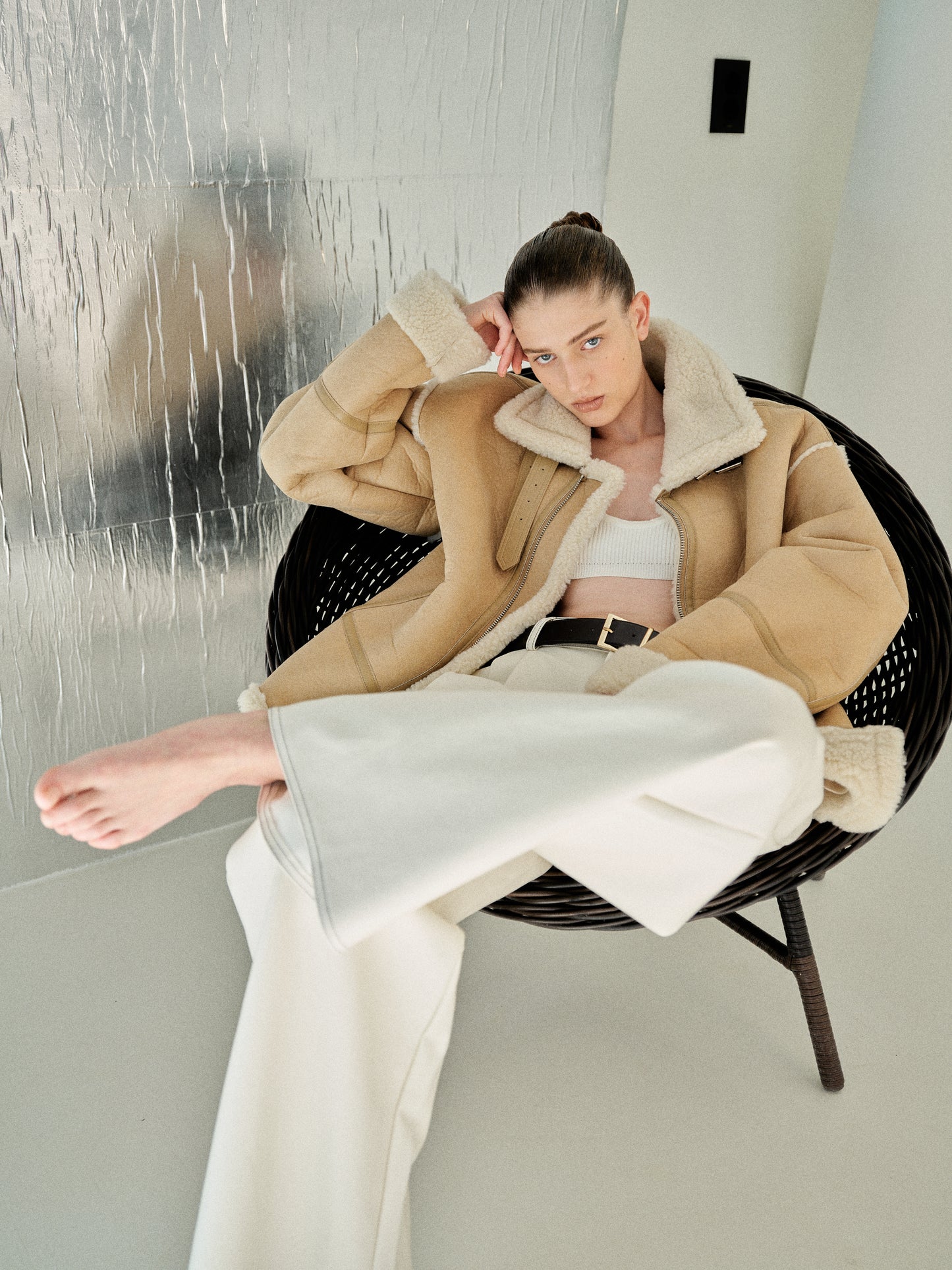Oversized Shearling Coat, Camel