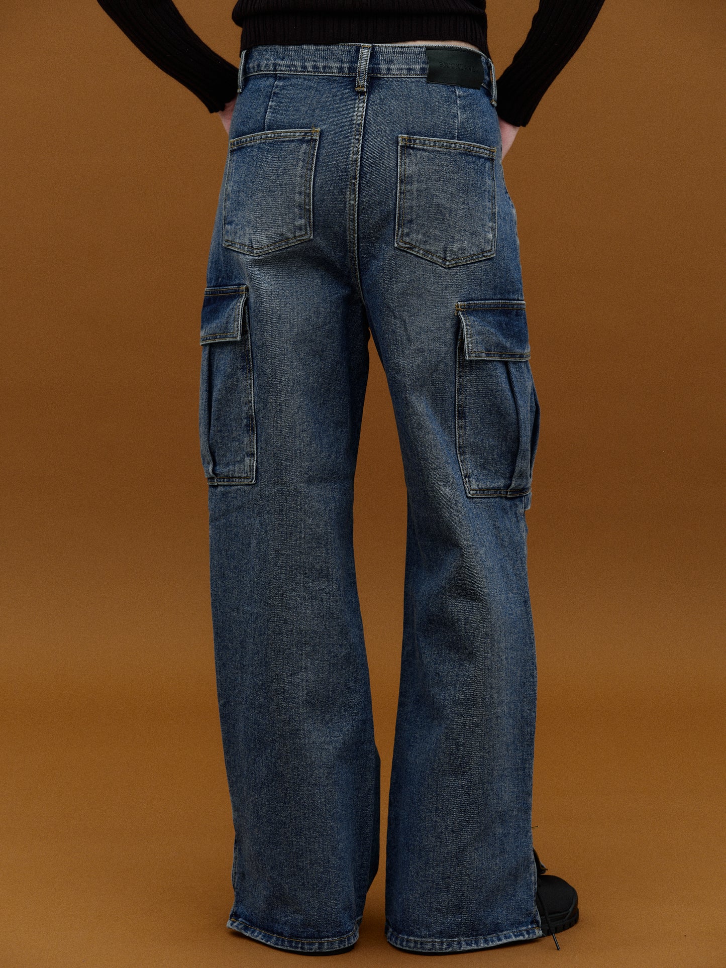 Side Slit Denim Pants, Blue