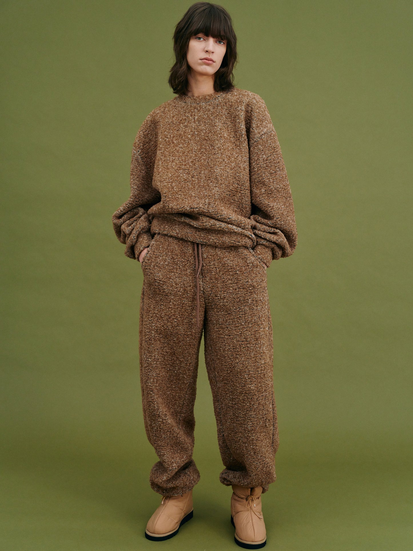 Sherpa Faux Shearling Track Pants, Pecan