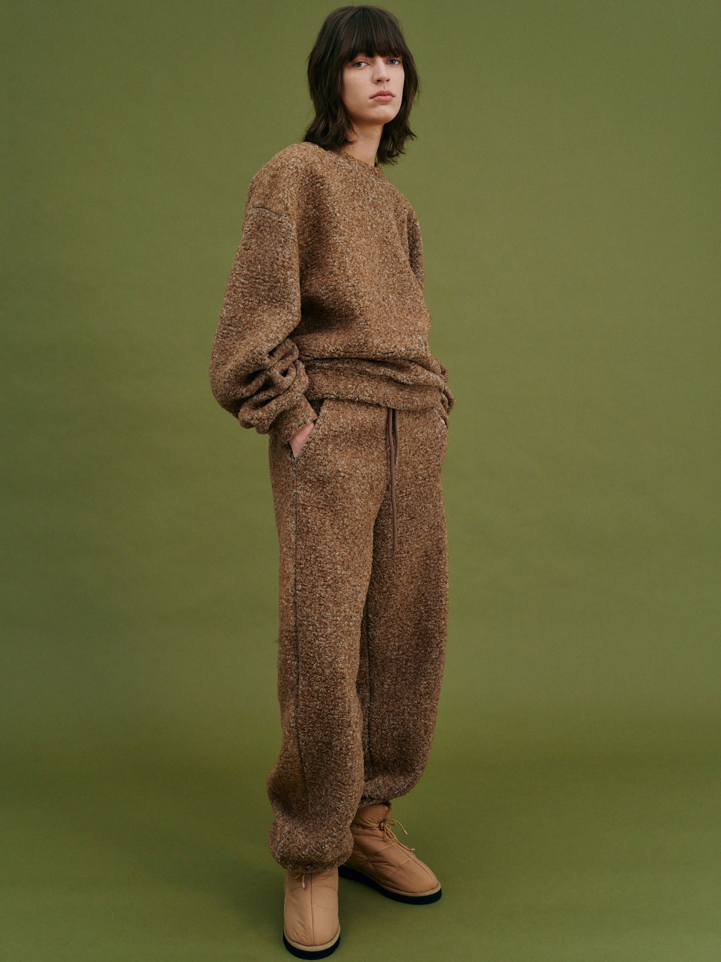 Sherpa Faux Shearling Track Pants, Pecan