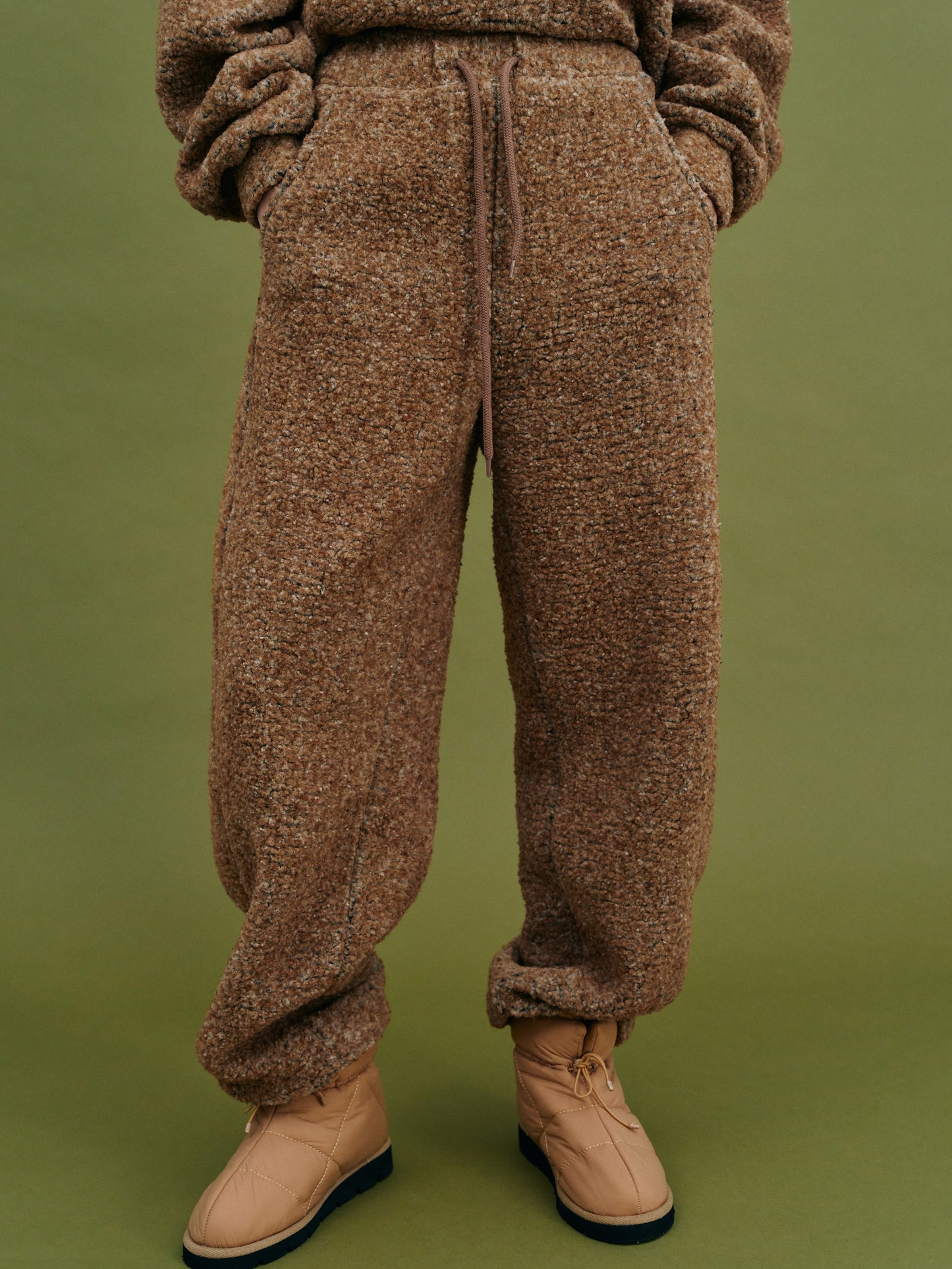 Sherpa Faux Shearling Track Pants, Pecan