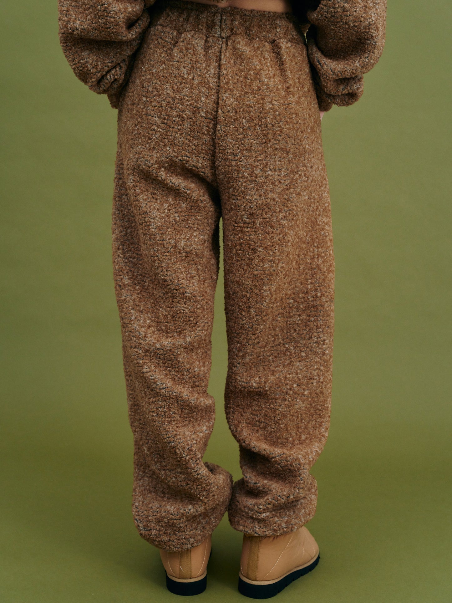 Sherpa Faux Shearling Track Pants, Pecan