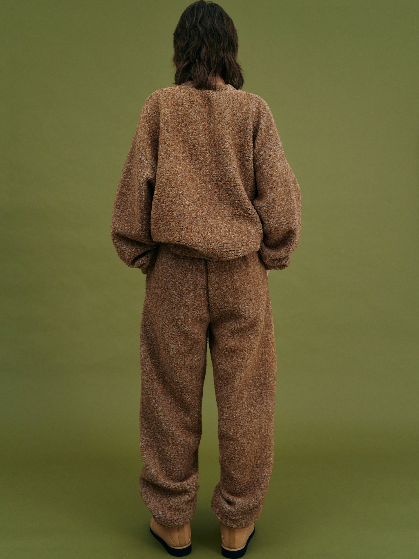 Sherpa Faux Shearling Track Pants, Pecan