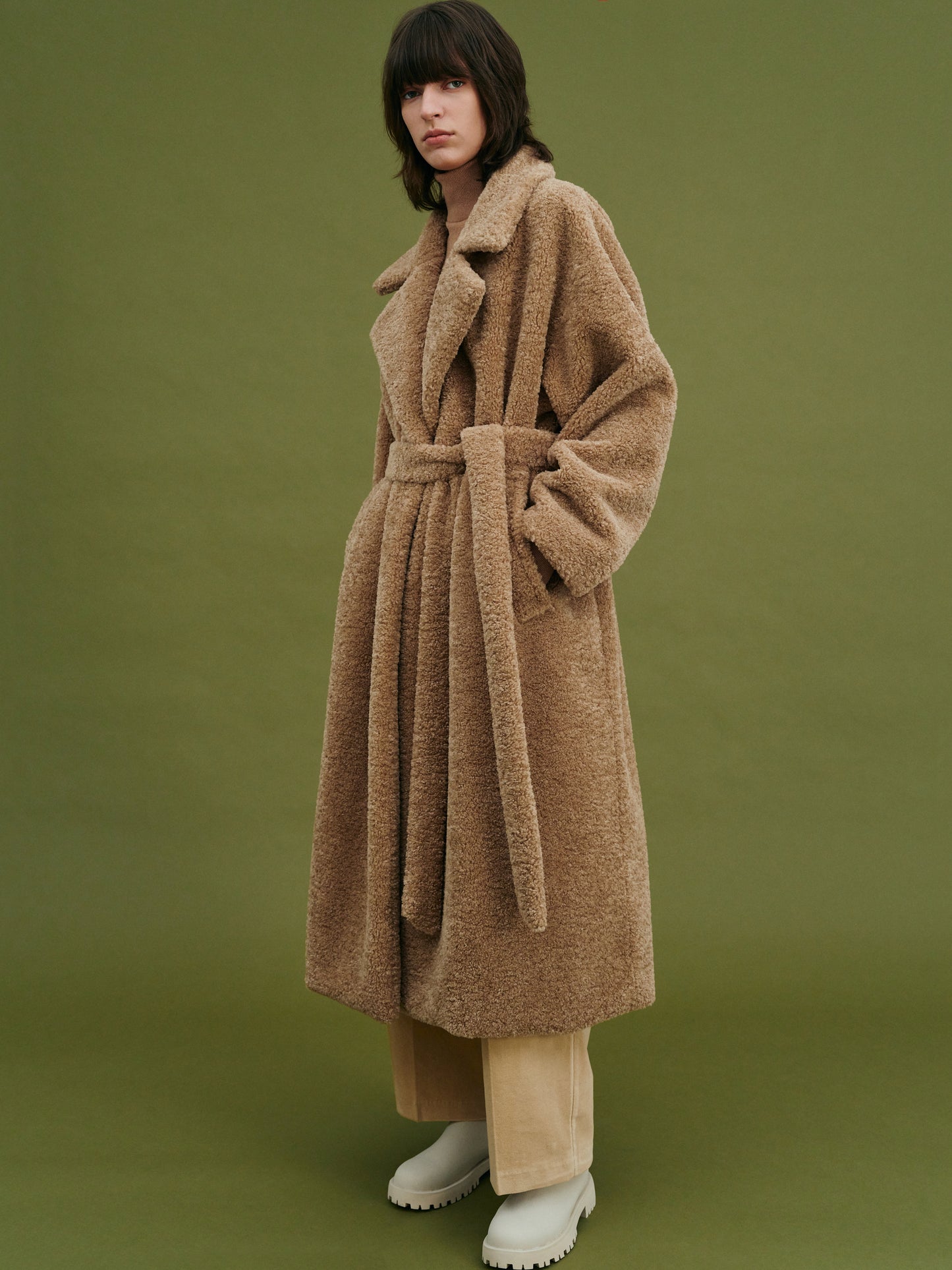 Teddy Faux-Fur Robe Coat, Butterscotch