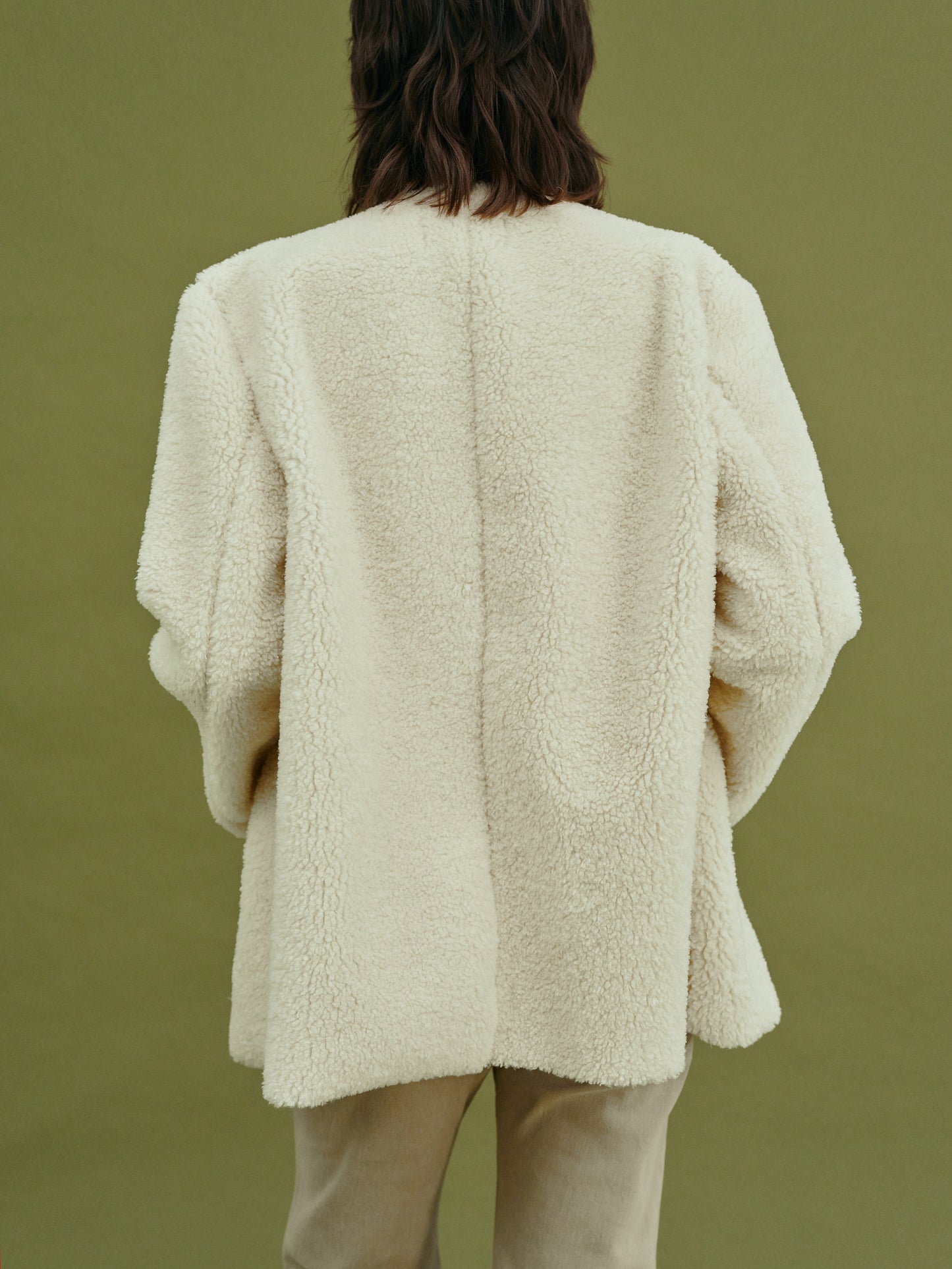 Collarless Shearling Blazer, Sugar Cookie