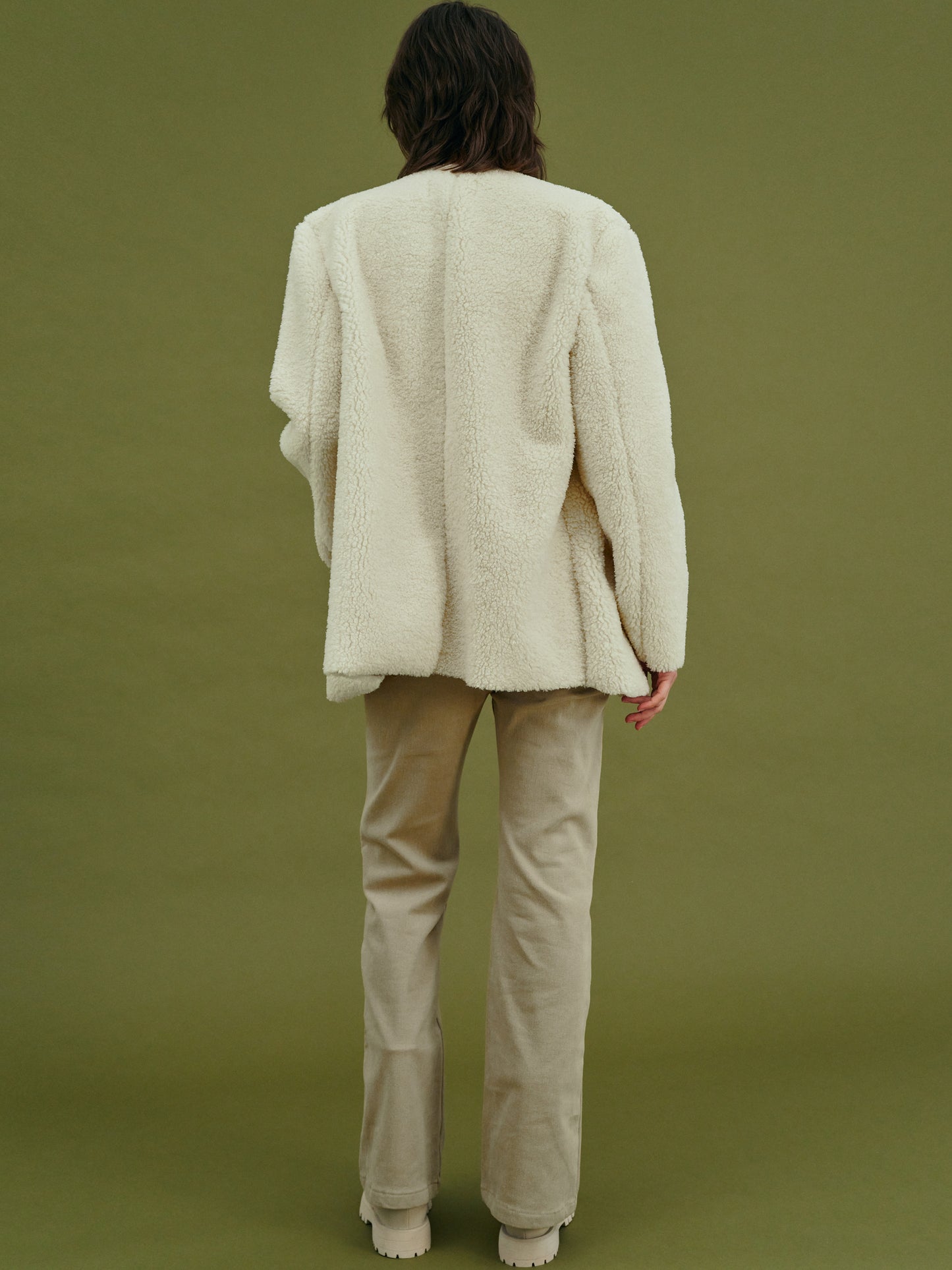 Collarless Shearling Blazer, Sugar Cookie
