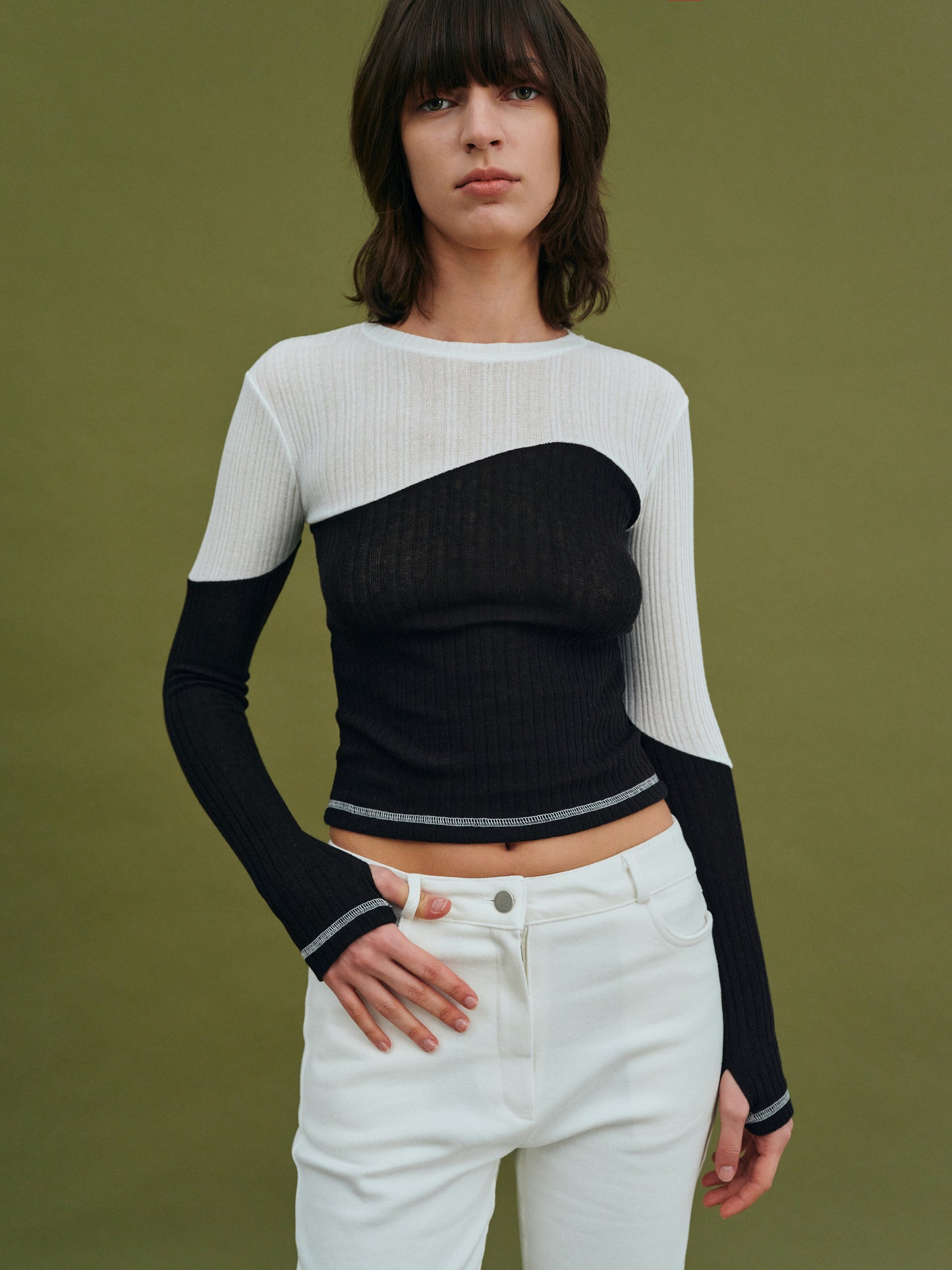 Two-Tone Split Rib Knit, Licorice