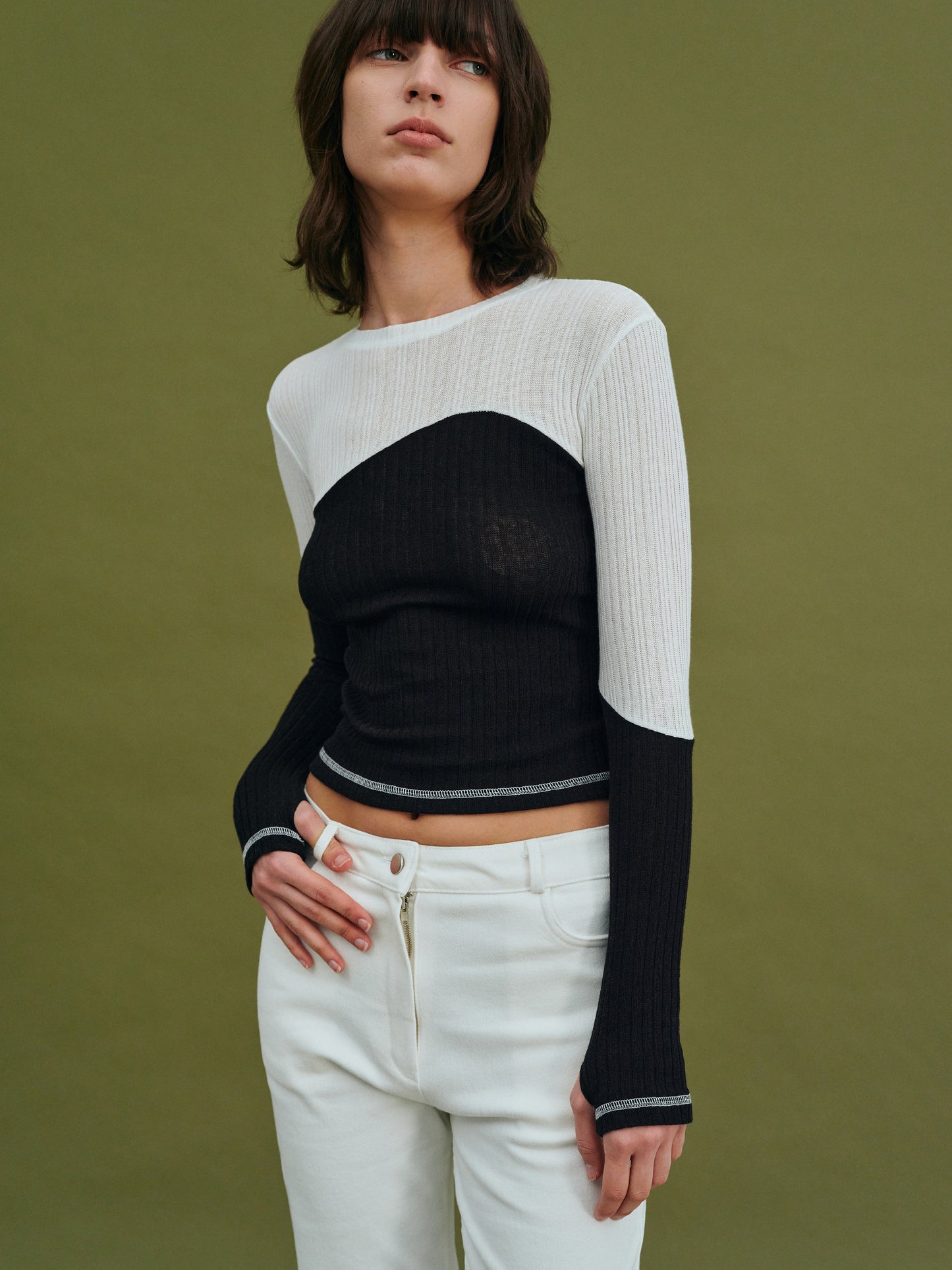 Two-Tone Split Rib Knit, Licorice