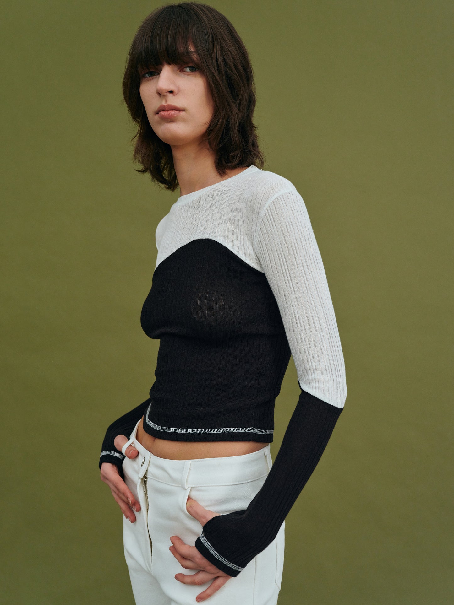 Two-Tone Split Rib Knit, Licorice