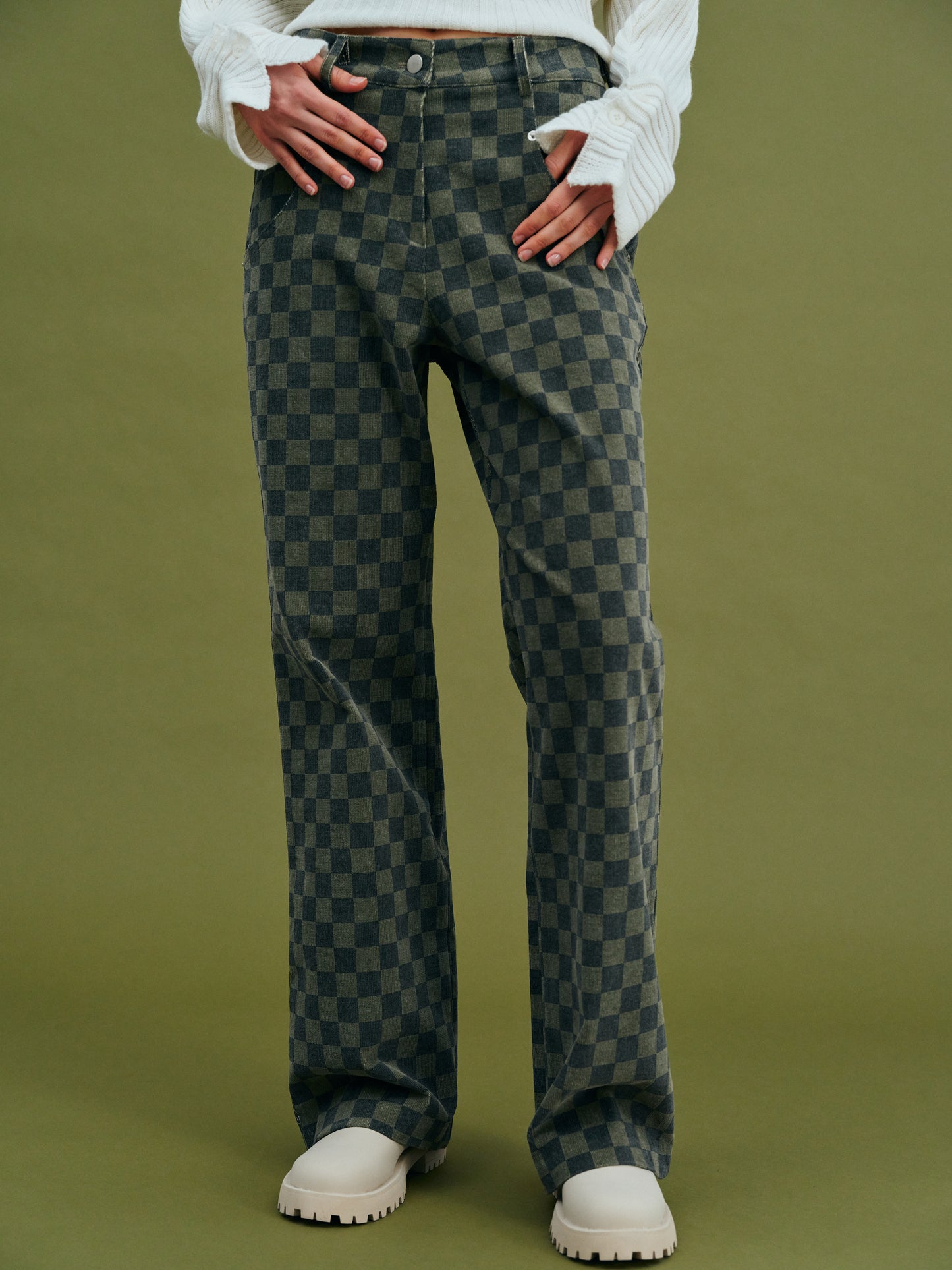 Checkerboard Corduroy Pants, Pine