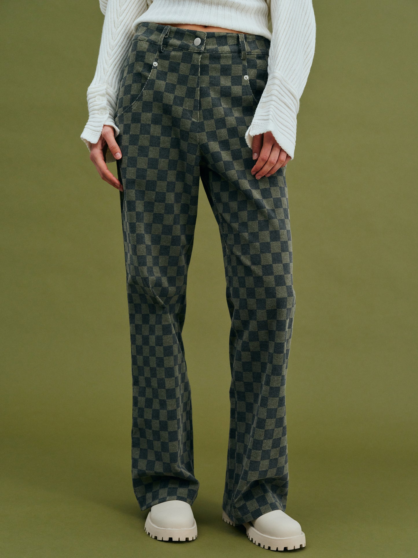 Checkerboard Corduroy Pants, Pine