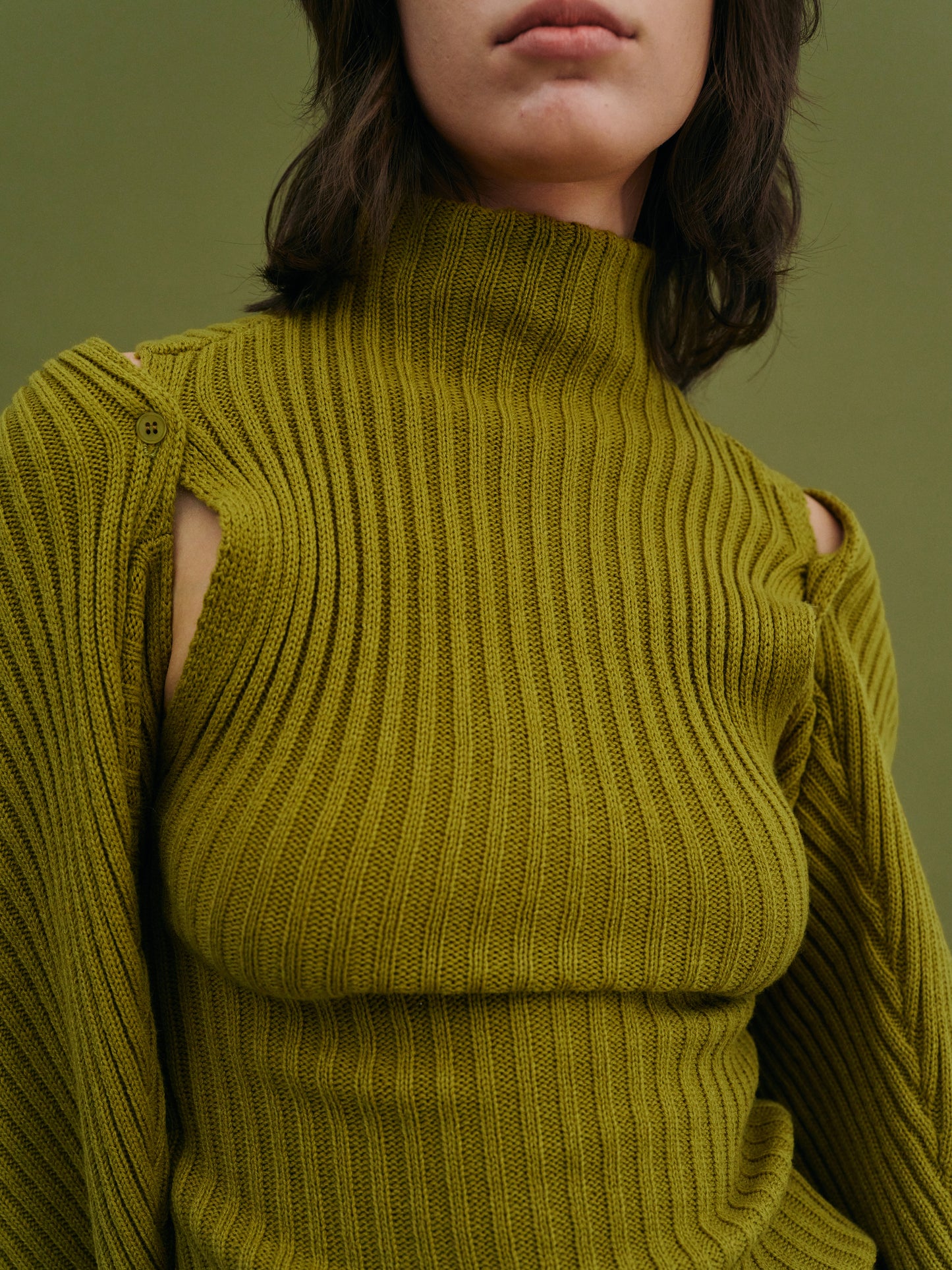 Sweater Sleeve Turtleneck Tank Set, Olive