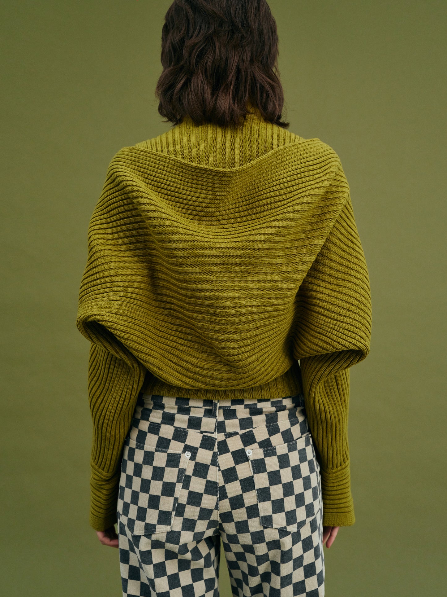 Sweater Sleeve Turtleneck Tank Set, Olive
