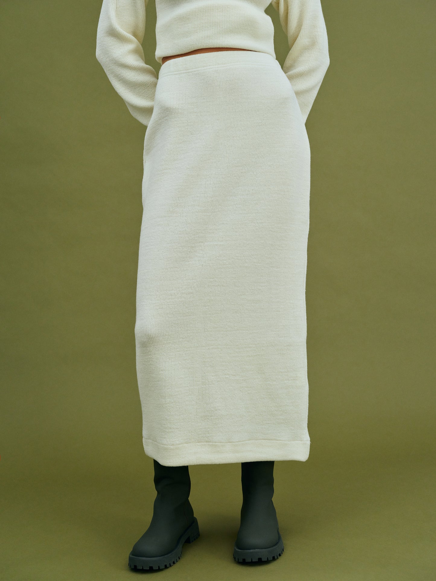 Knitted Midi Skirt, Cream
