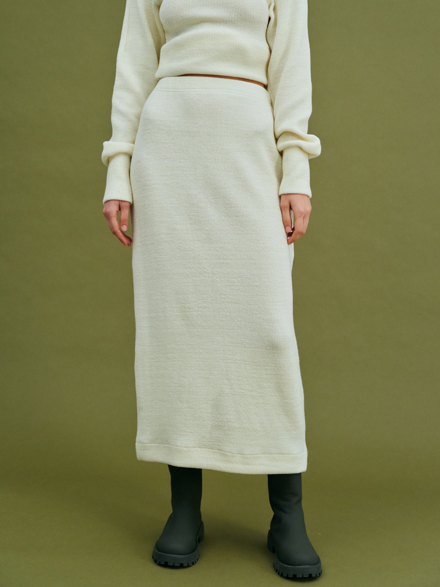Knitted Midi Skirt, Cream