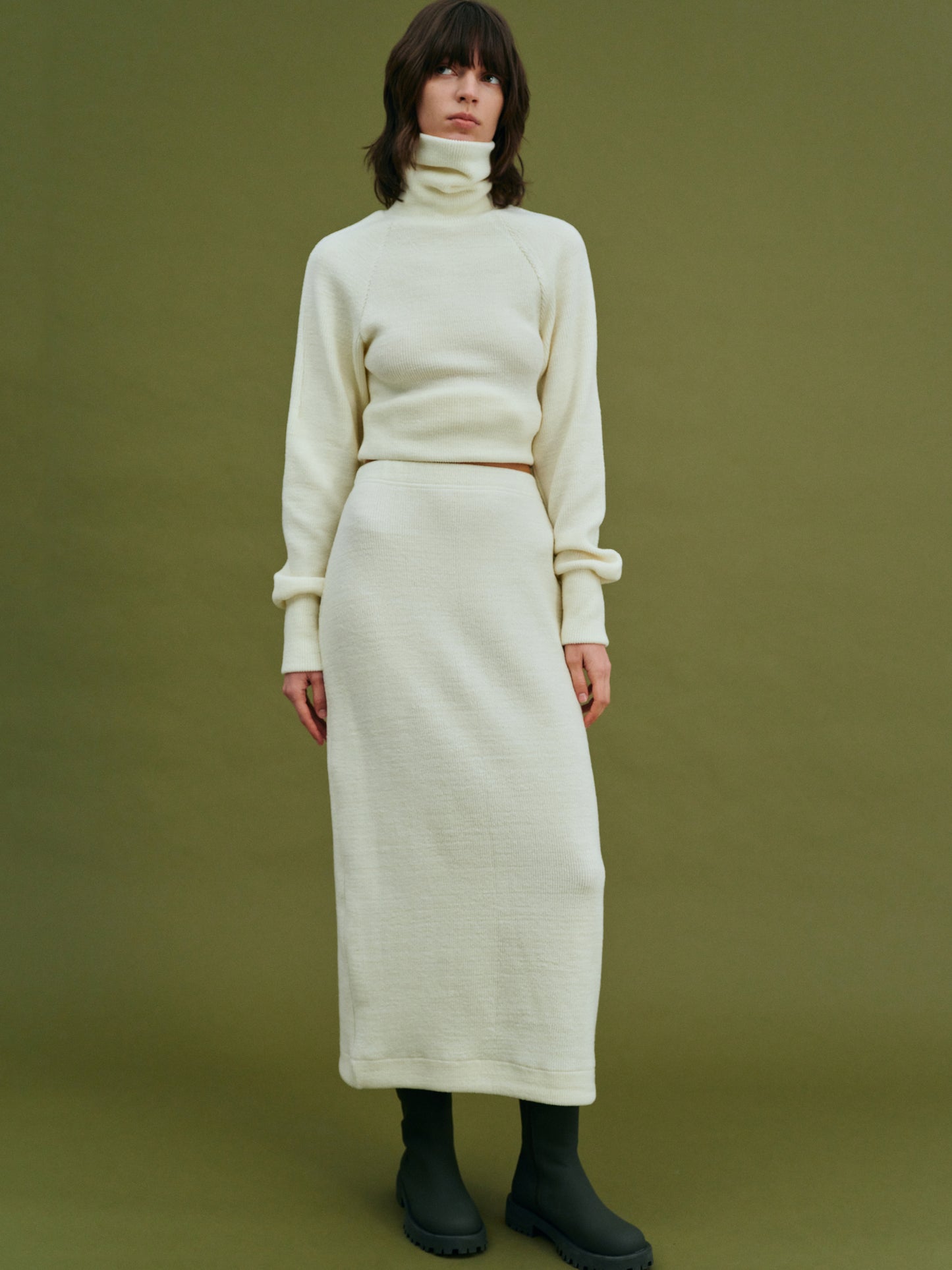 Knitted Midi Skirt, Cream