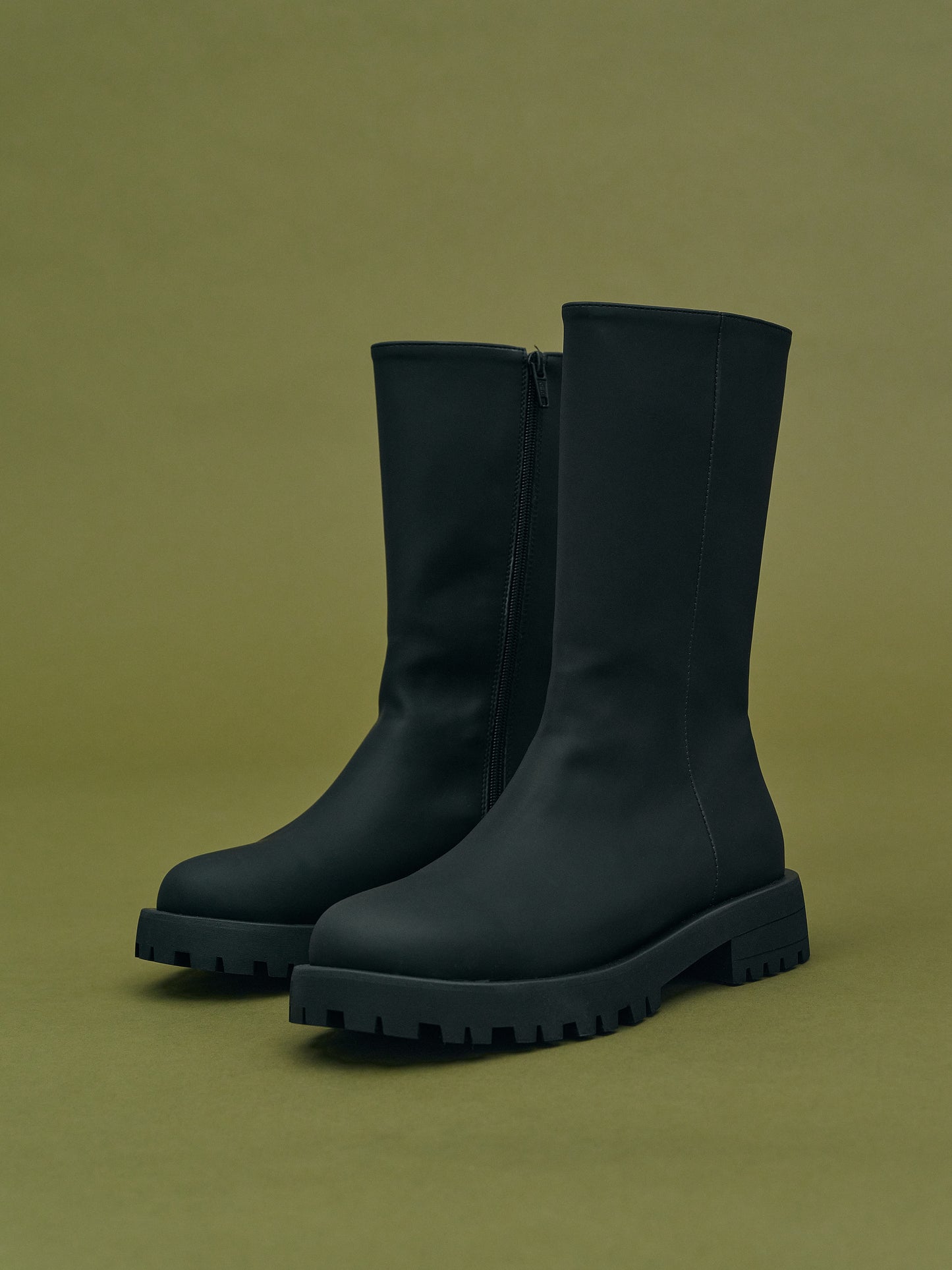 Mid-Calf Rubber Boots, Black