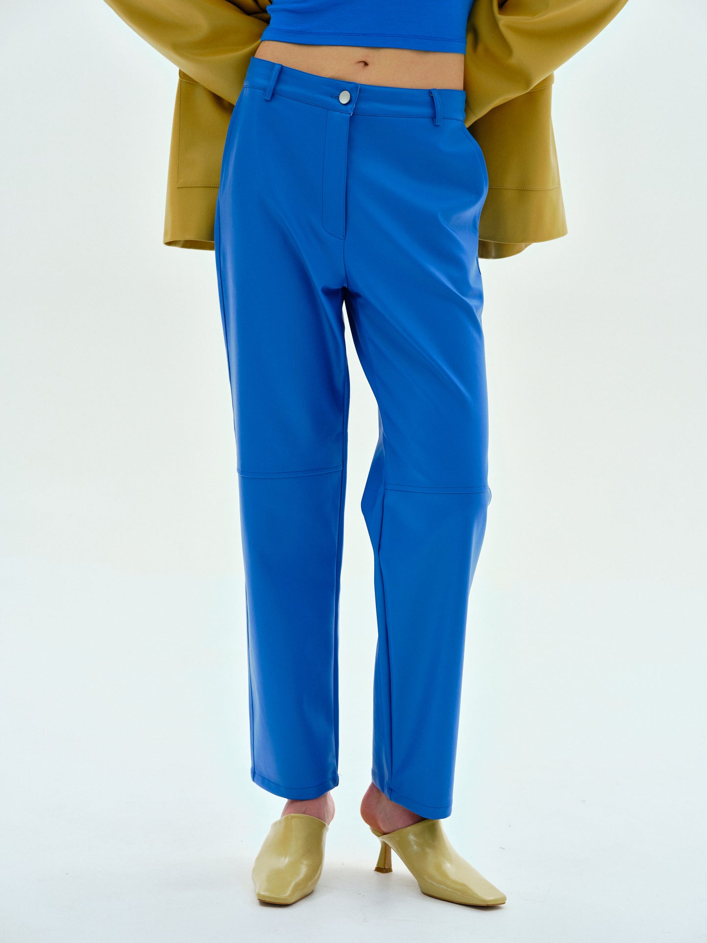 Skinny Faux Leather Pants, Cobalt