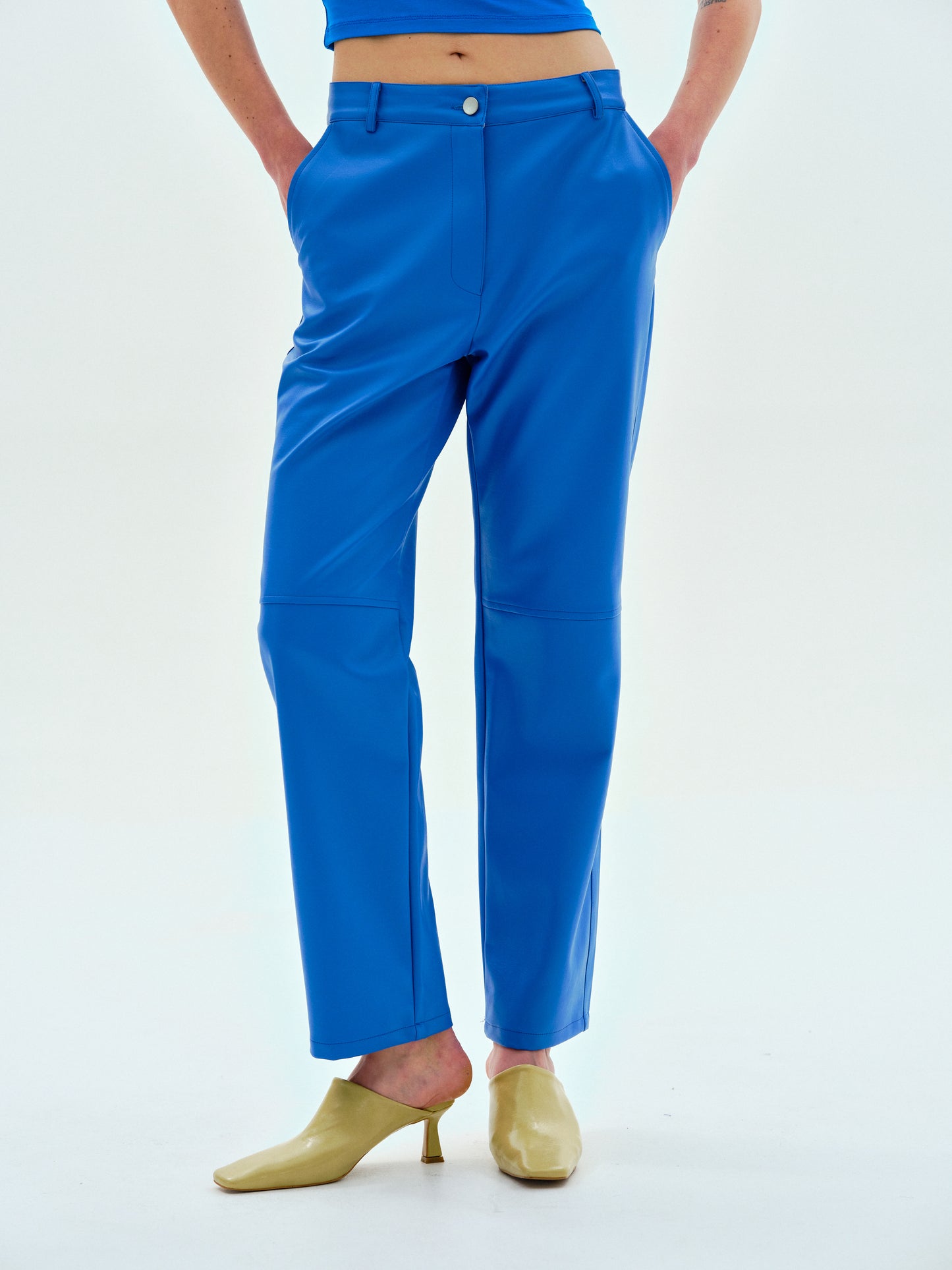 Skinny Faux Leather Pants, Cobalt