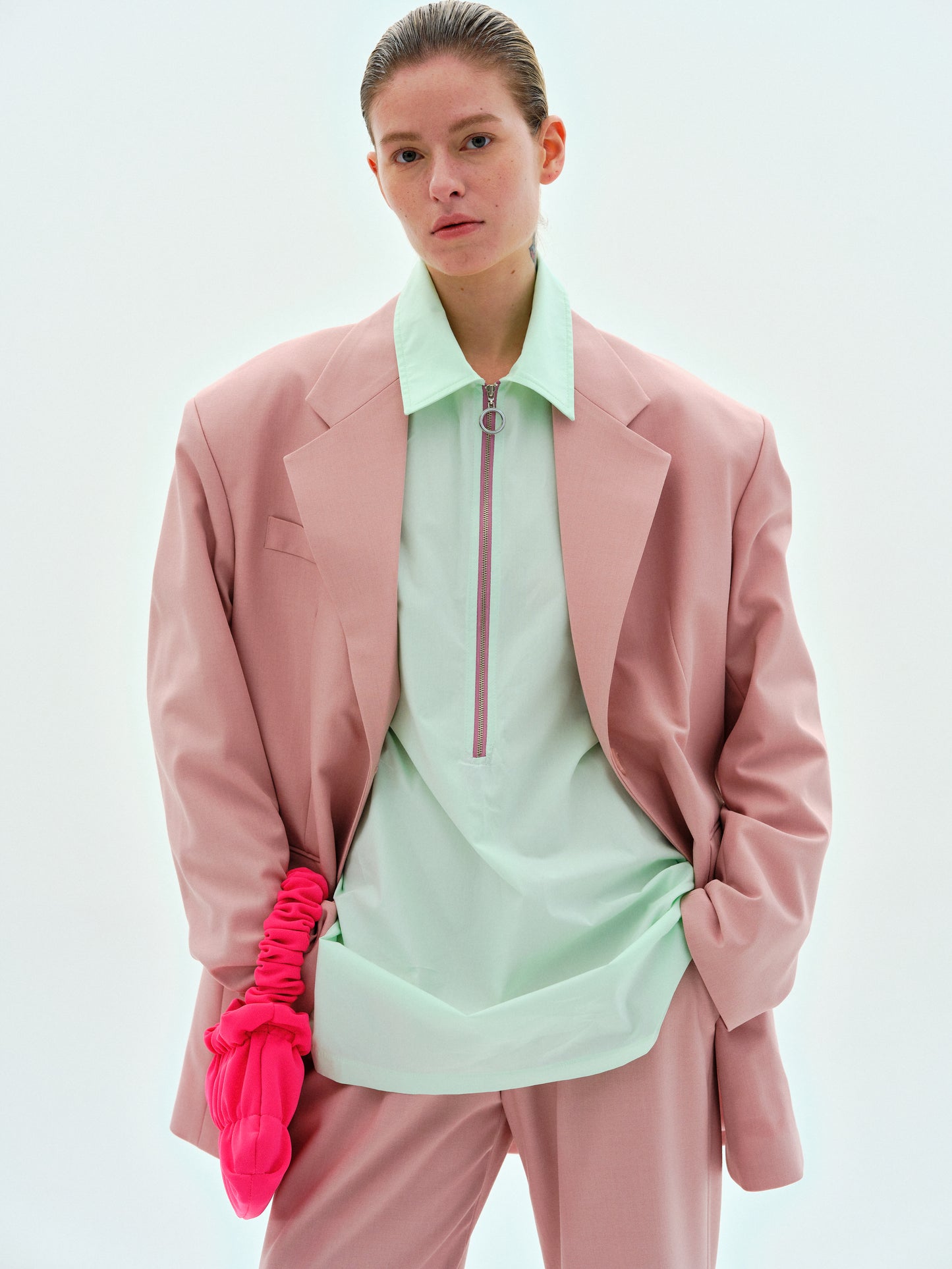 Quarter Zip Cotton Shirt, Spring Mint