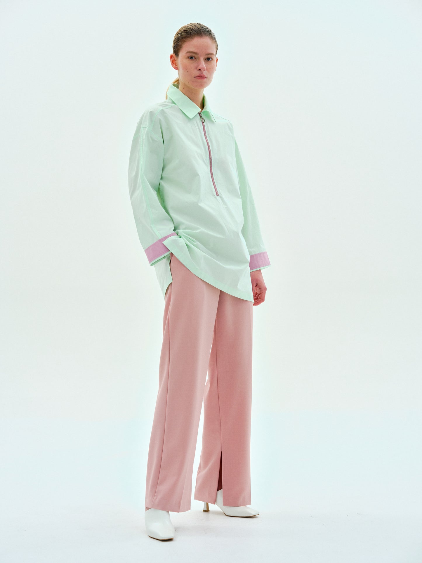 Quarter Zip Cotton Shirt, Spring Mint