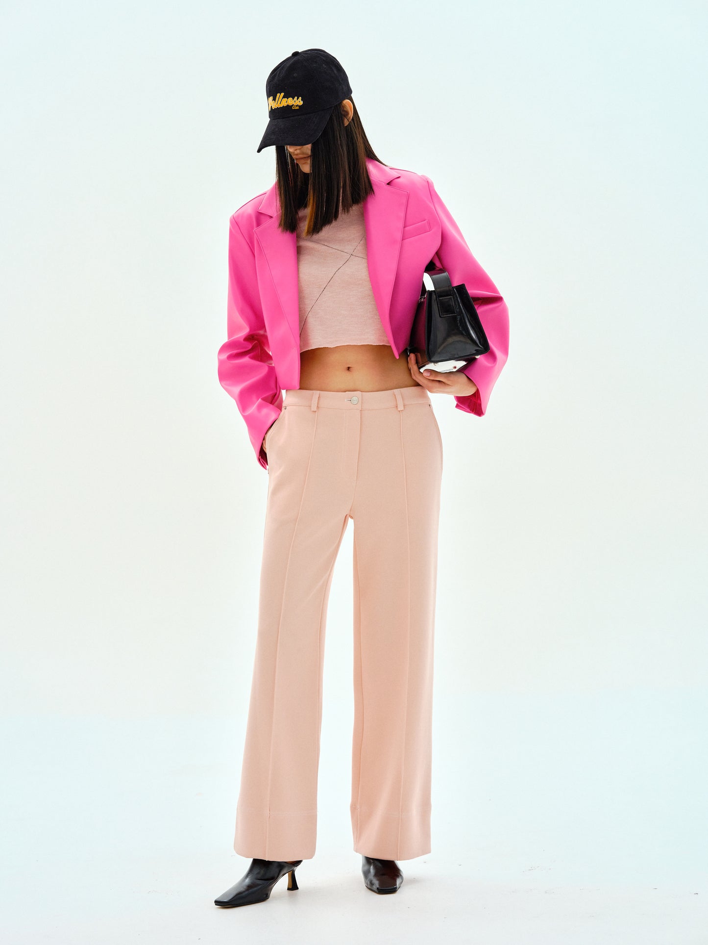 Crop Faux Leather Blazer, Neon Pink